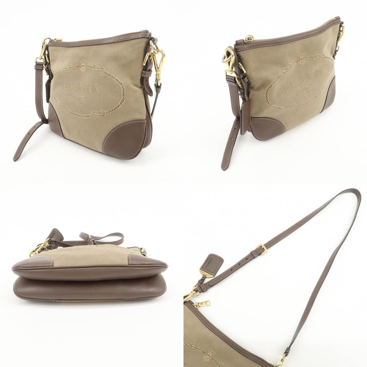 Prada Prada Logo Jacquard Leather Shoulder Bag Tan Size ONE SIZE - 3 Thumbnail