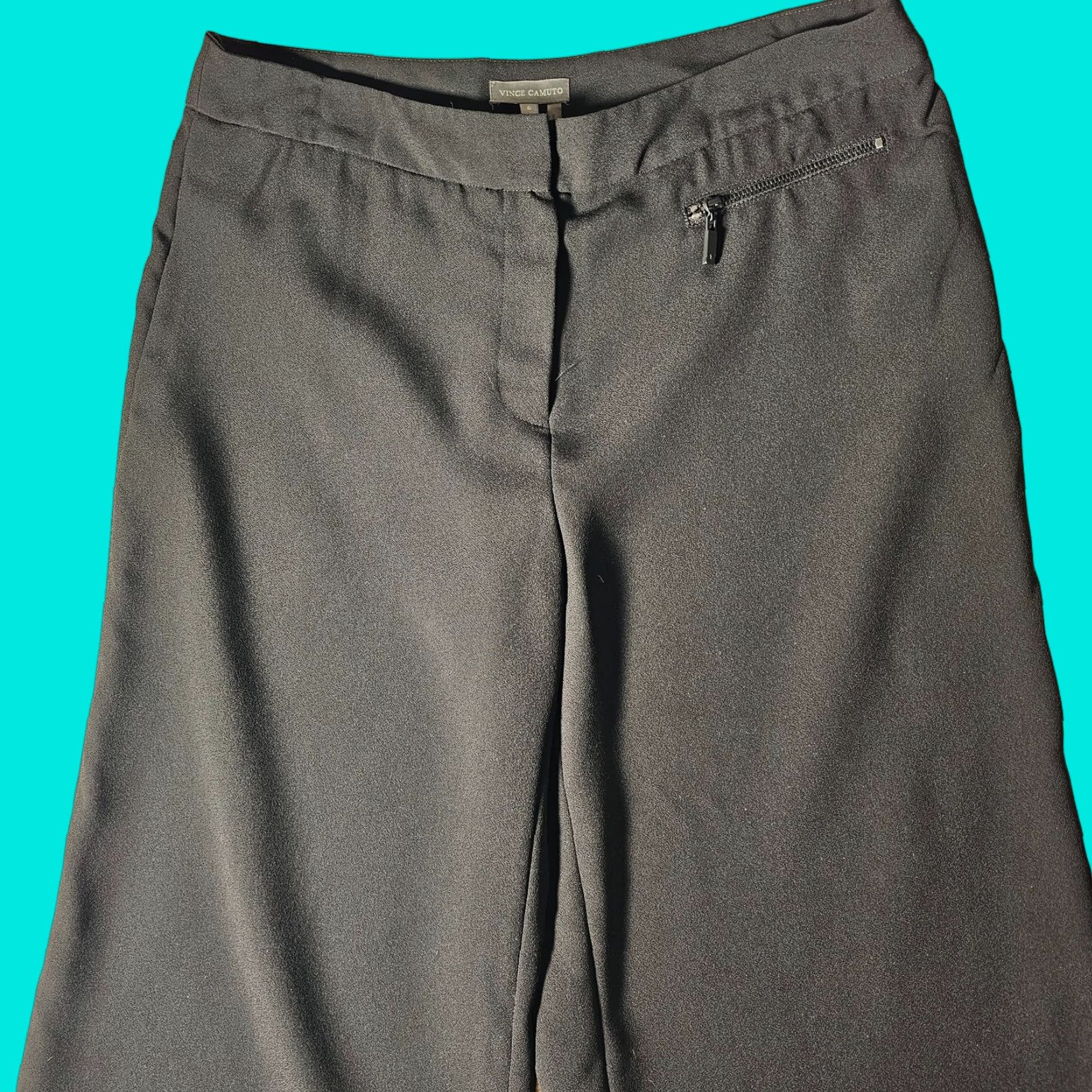 Vince Camuto Vince Camuto Dress Pants Black Satin Wide-Leg Front Pleat Pockets Size 6 Women Trousers Size 28" / US 6 / IT 42 - 1 Thumbnail