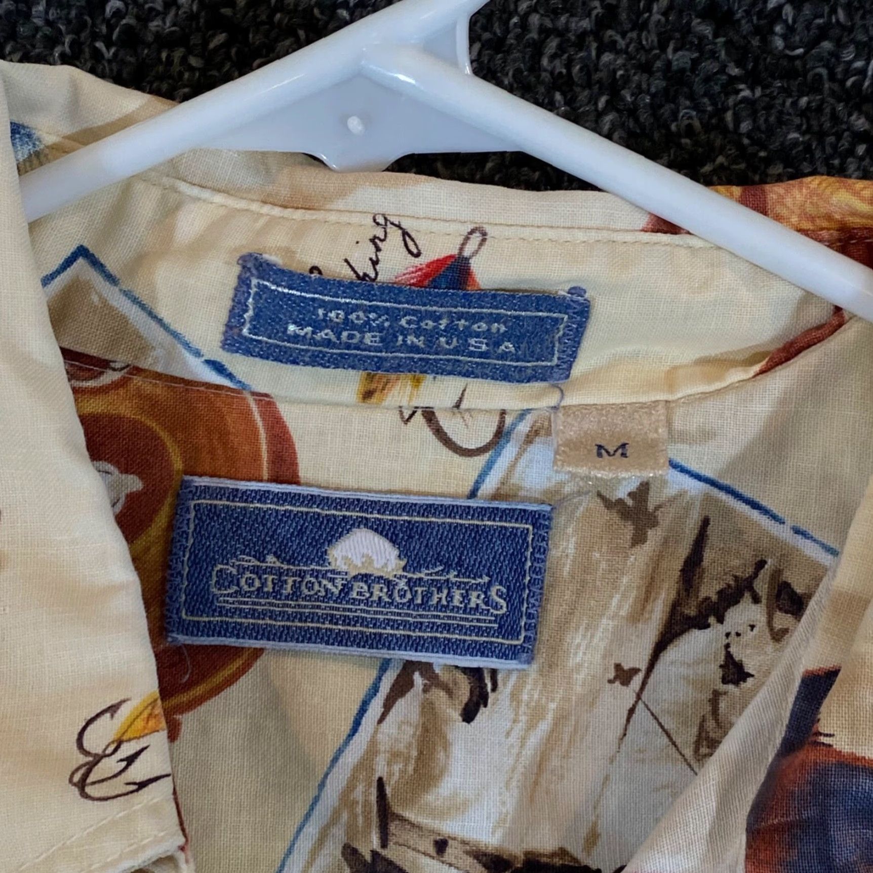 Vintage Cotton Brothers Shirt Mens Size Medium White Brown Fishing Lures Reels Fish Size US M / EU 48-50 / 2 - 3 Thumbnail
