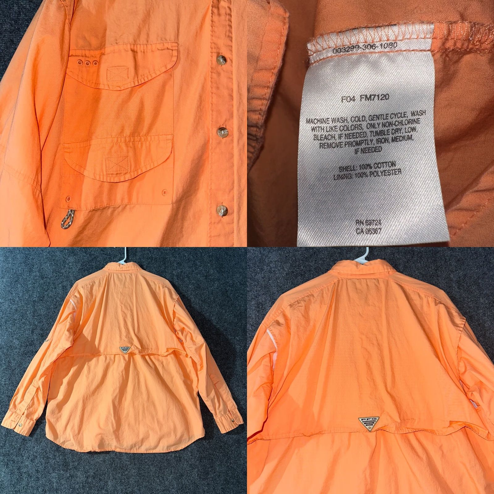 Vintage Columbia PFG Shirt Mens Large Orange Breathable Pockets Fishing Outdoor Vent Button Closure Size US L / EU 52-54 / 3 - 8 Thumbnail
