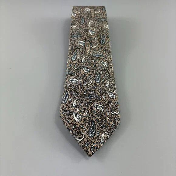 Oleg Cassini 70's Oleg Cassini Tan / White Paisley Men's Tie 3 1/4" x 59" Size ONE SIZE - 1 Thumbnail