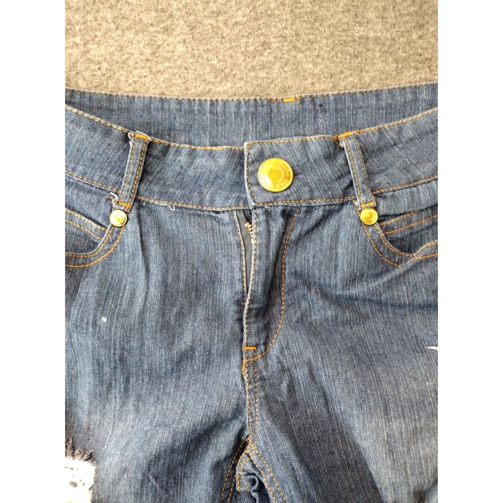 Vintage Drama Gold Jeans Shorts Bermuda Women's Size 9 blue Button Zip Distressed Cropped Stretch Casual Bermuda Size 30" / US 8 / IT 44 - 3 Thumbnail