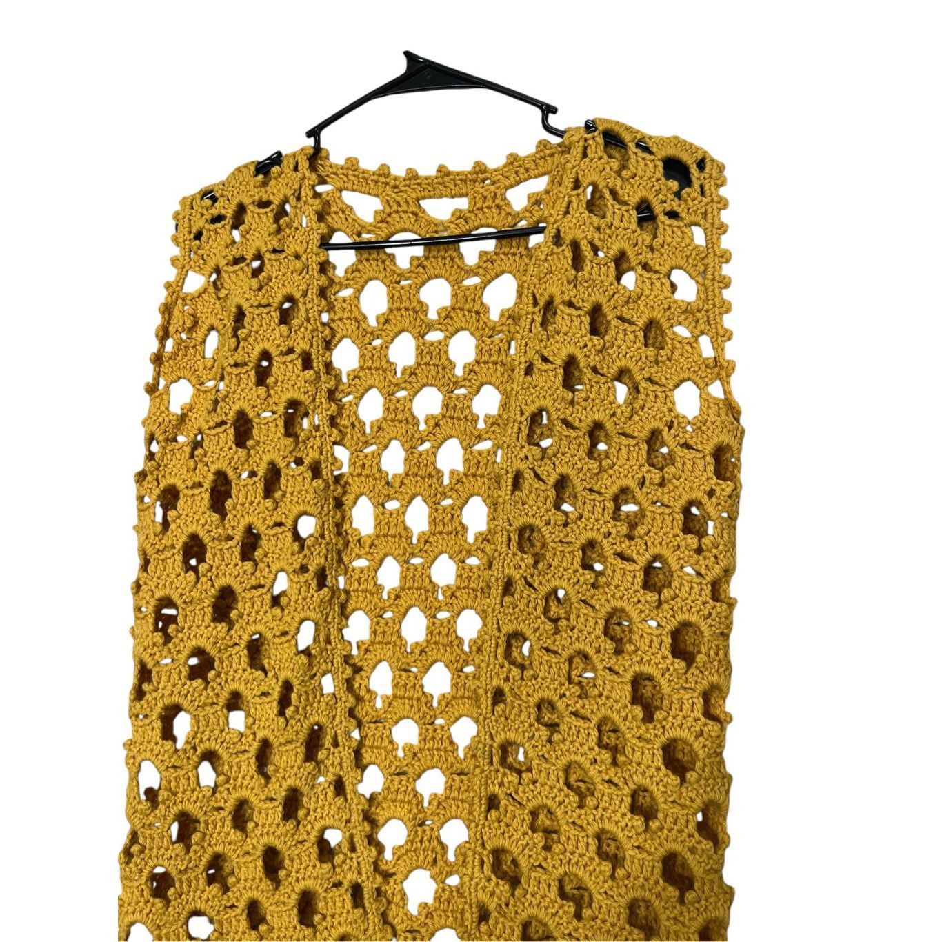 Other Vintage Handmade Crochet Vest Cardigan Mustard Yellow Size Size L / US 10 / IT 46 - 2 Thumbnail