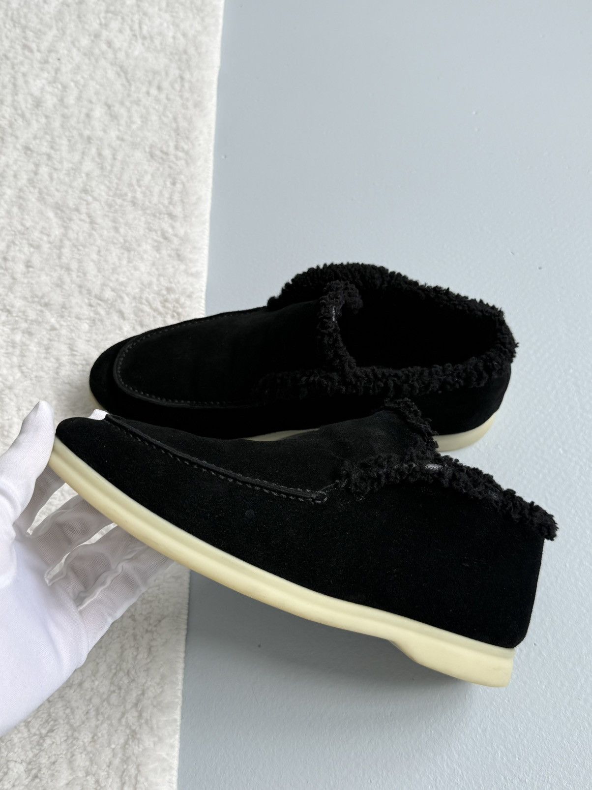 Loro Piana Loro Piana Open Walk Suede Shearling Loafers Black Size US 10 / EU 43 - 10 Thumbnail