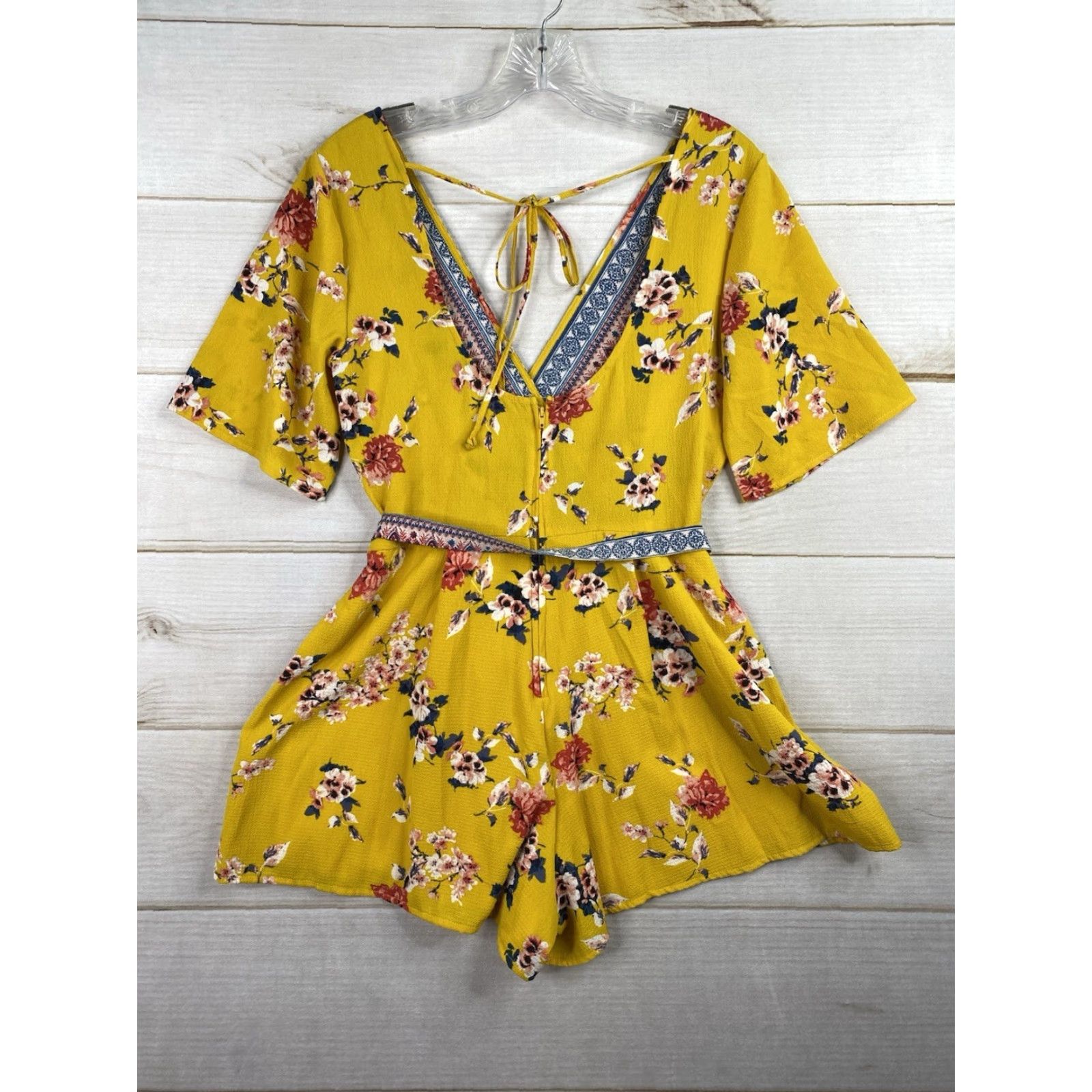 Vintage Trixxi Romper Shorts Womens S Yellow Floral Boho One-Piece Shirt? Size 28" / US 6 / IT 42 - 7 Thumbnail