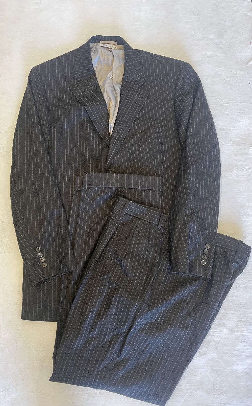 Belvest Chalk-stripe 3-button Super 120'S Wool Suit Size 46R - 6 Thumbnail