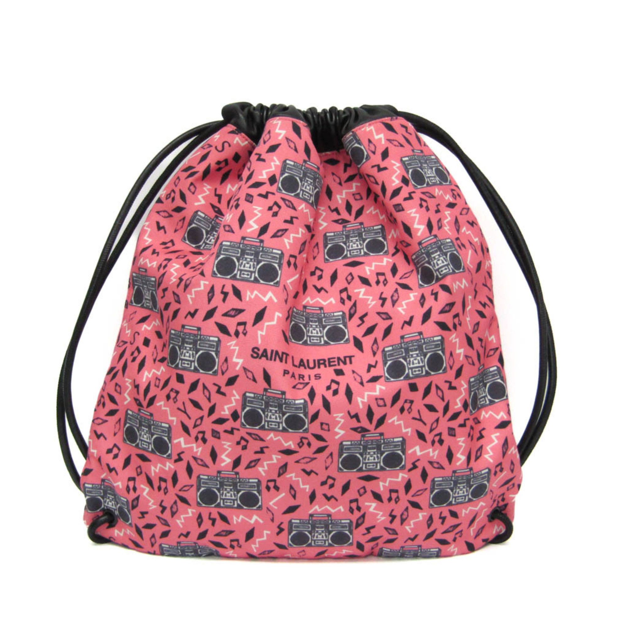 Saint Laurent Paris Saint Laurent Teddy Drawstring Bag 553919 Men,Women Leather,Canvas Backpack Black,Pink Size ONE SIZE - 1 Thumbnail