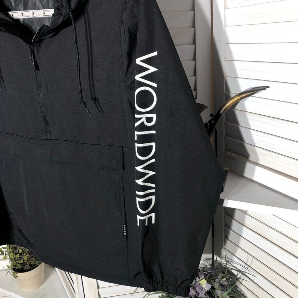 Huf HUF Jacket Flags Half-Zip Hooded Windbreaker Black Large Size US L / EU 52-54 / 3 - 9 Thumbnail