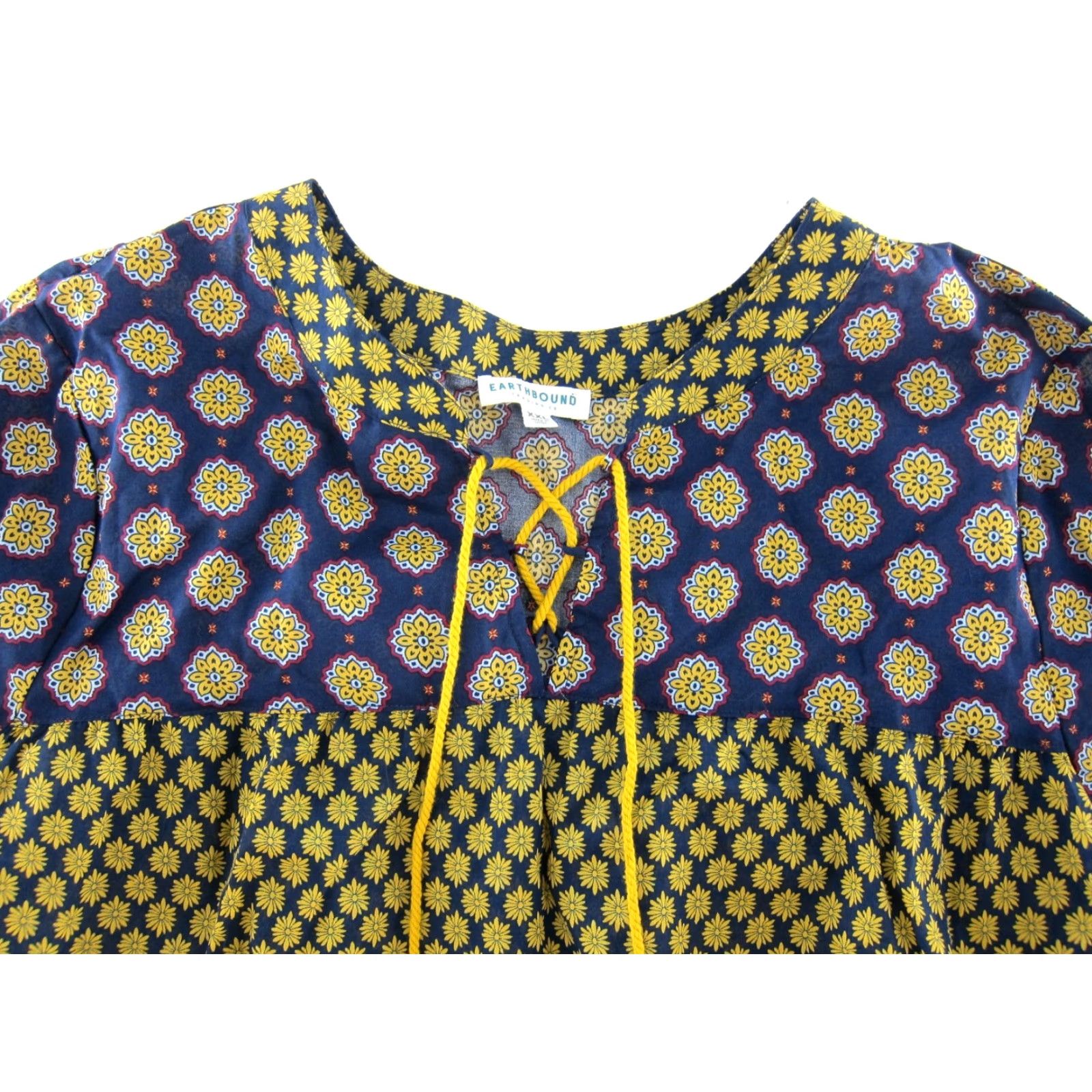 Vintage Earthbound Blouse 100% Cotton Floral Long Sleeve Peasant XXL Blue Yellow Red Size XXL / US 16-18 / IT 52-54 - 4 Thumbnail