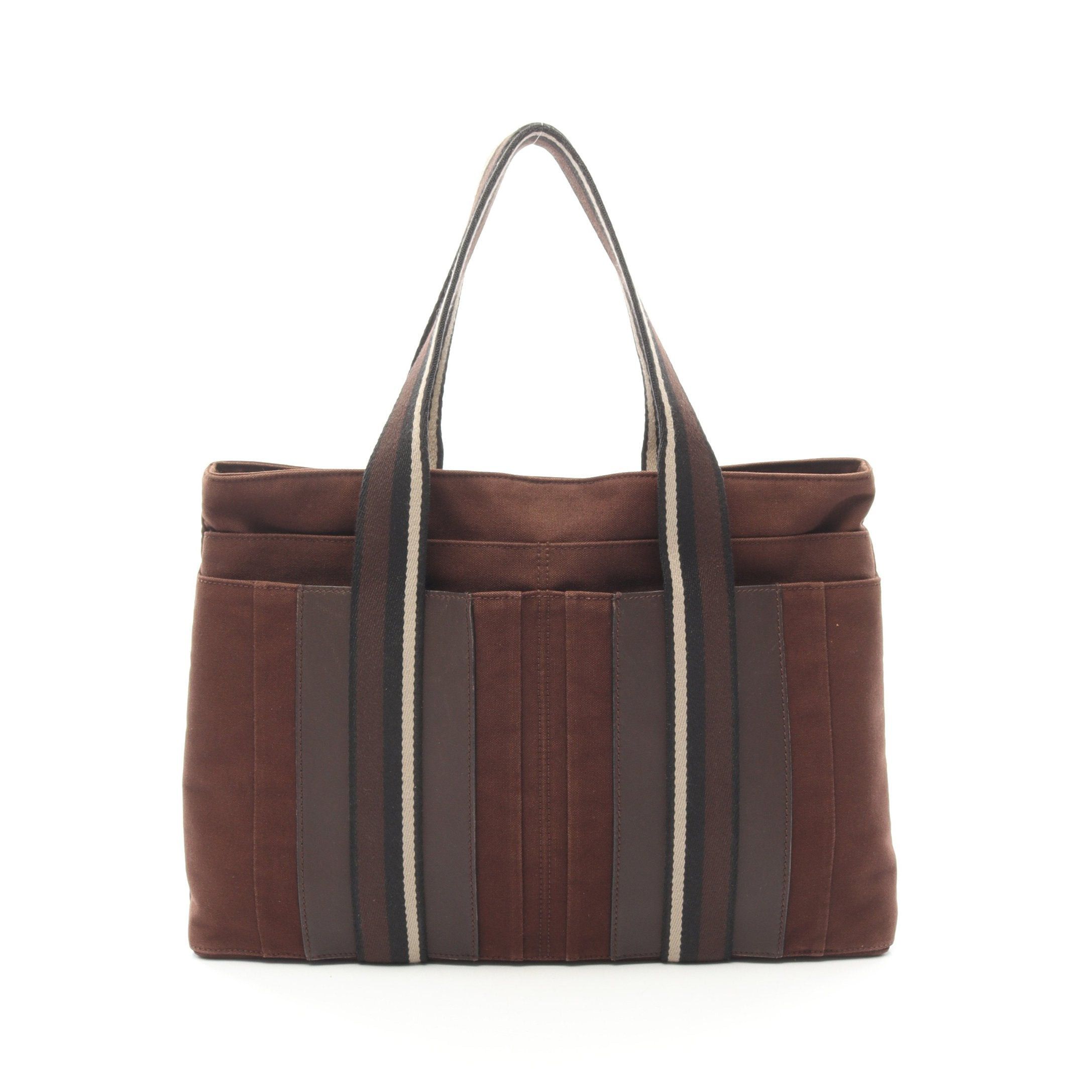 Hermes Hermes Troca Horizontal Mm Handbag Tote Bag Canvas Leather Dark Brown Silver Hardware Size ONE SIZE - 1 Thumbnail