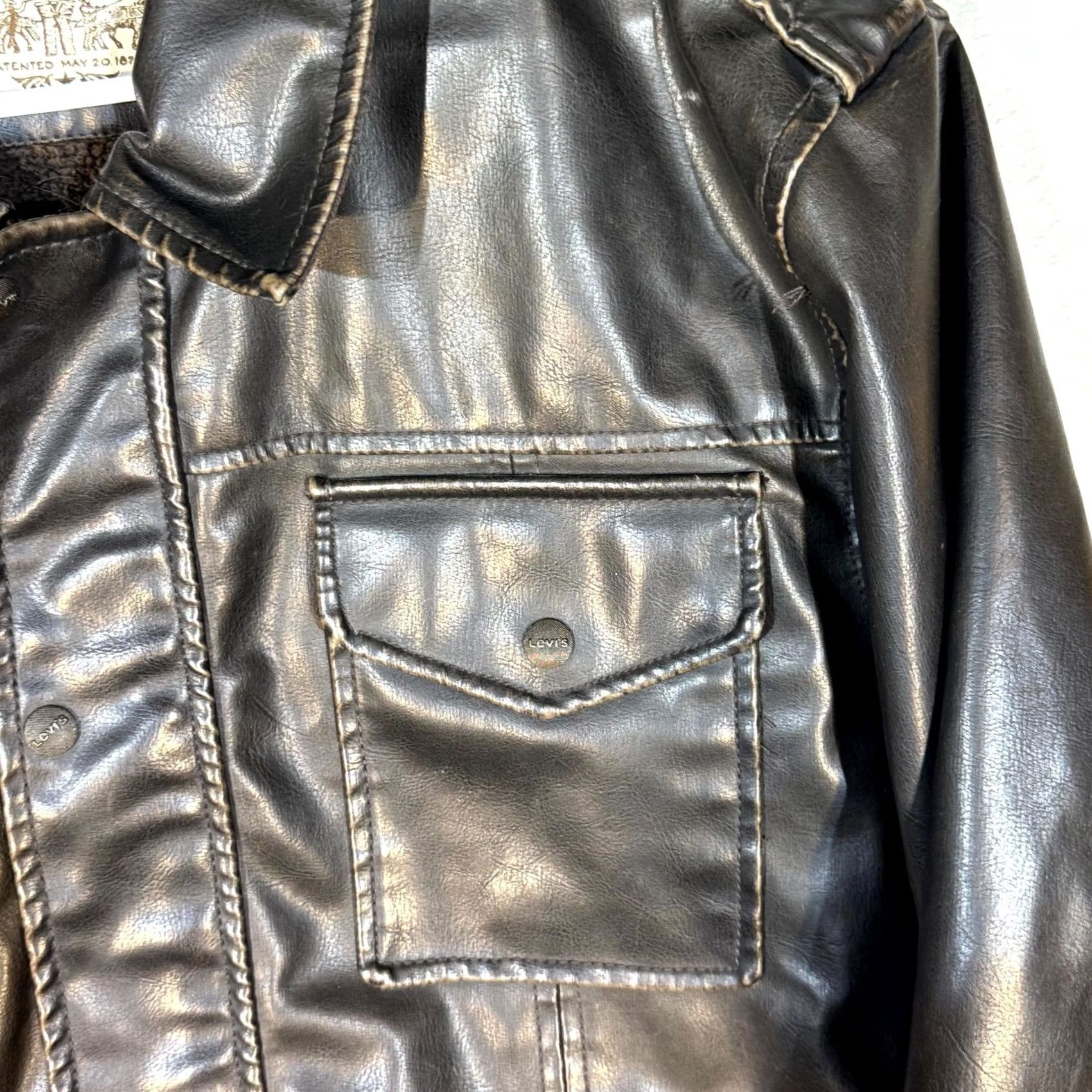 Levi's Levi's Bomber Jacket Mens Large Brown Faux Leather Fleece Lined Coat Size US L / EU 52-54 / 3 - 4 Thumbnail