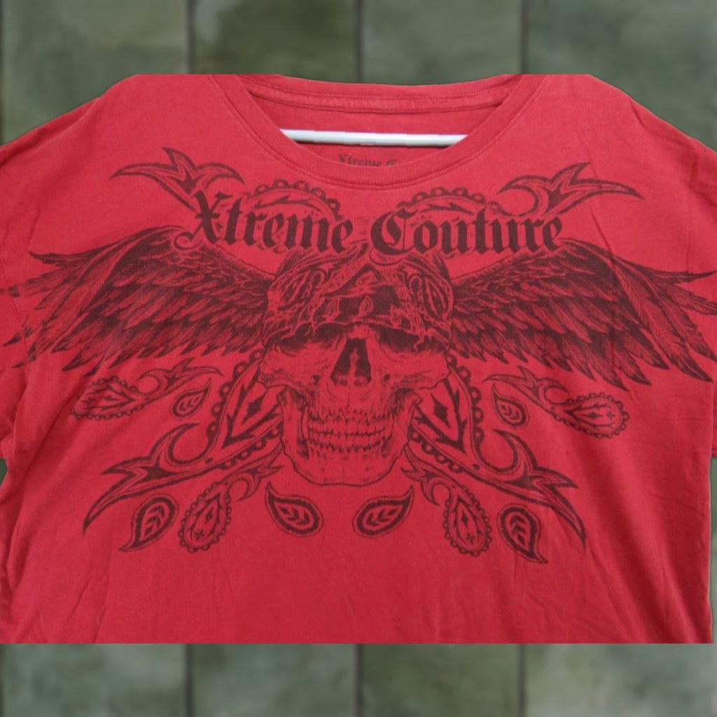 Vintage VINTAGE Xtreme Couture by Affliction Skull Wings Double Sided Red T Shirt Men's 3XL Size US XXL / EU 58 / 5 - 1 Thumbnail