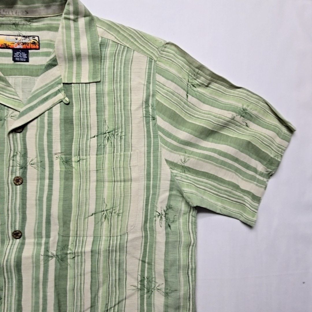Havana Jacks Cafe Havana Jacks Cafe L Green Striped Silk Tropical Casual Shirt Size US L / EU 52-54 / 3 - 3 Thumbnail