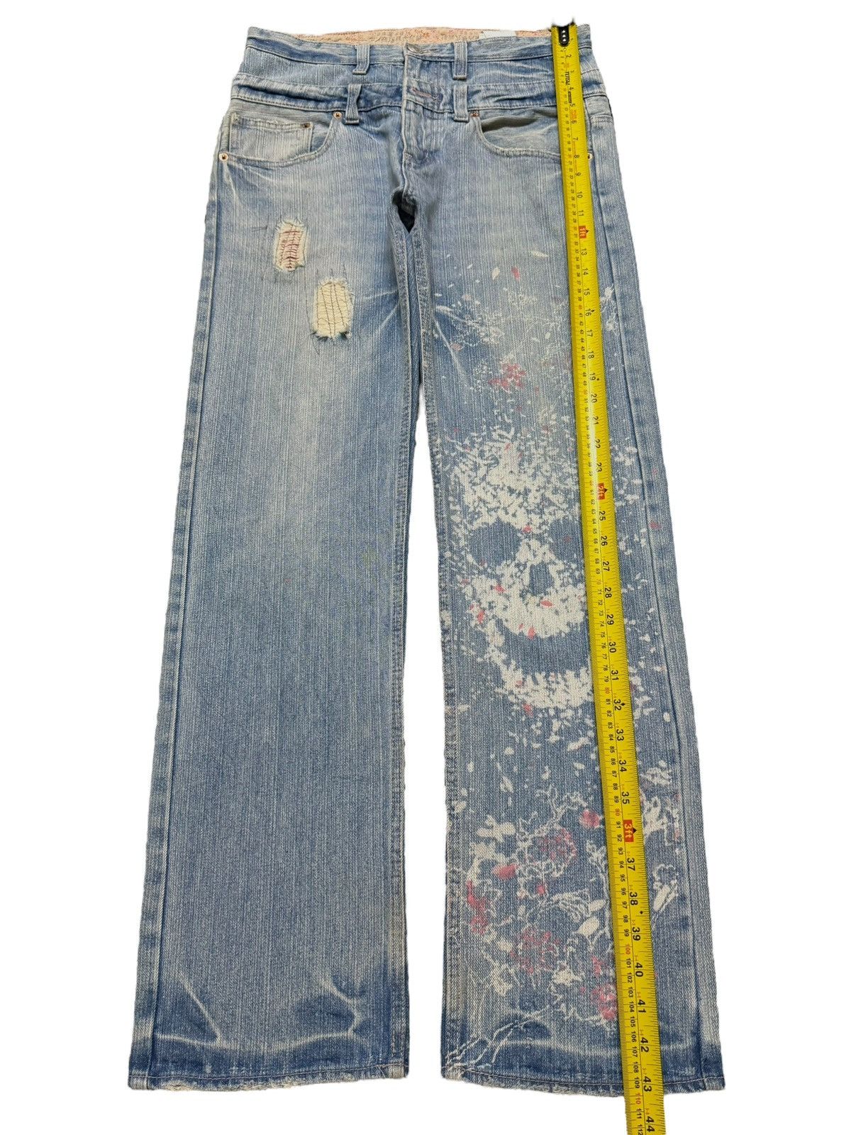 If Six Was Nine Vintage 90s Japan Double Waist Faded Paint Splatter Skull Size US 31 - 11 Thumbnail