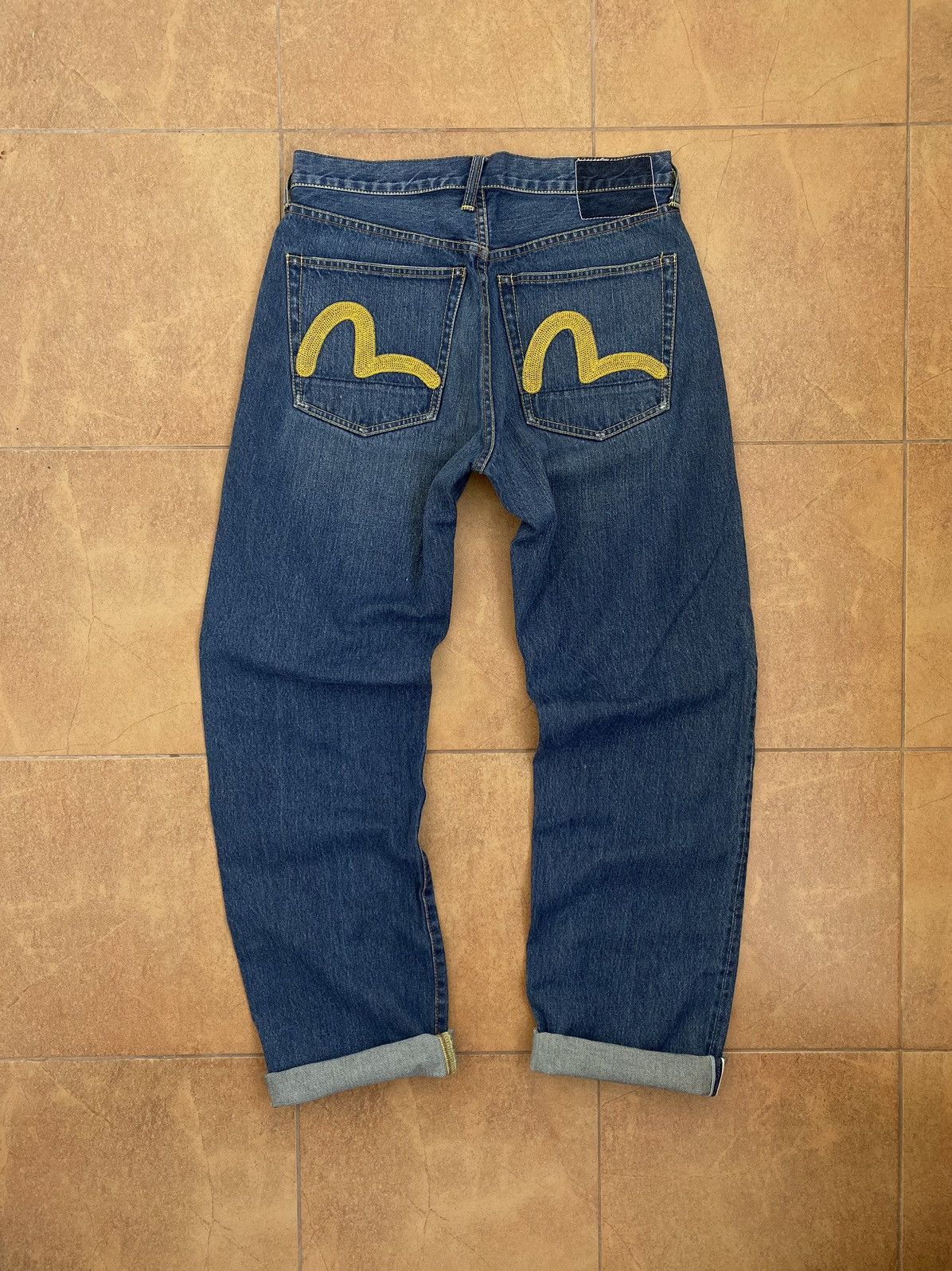 Pre-owned Evisu Vintage  Indigo Genes Japon Logo Pocket Jeans Pants 32 In Blue