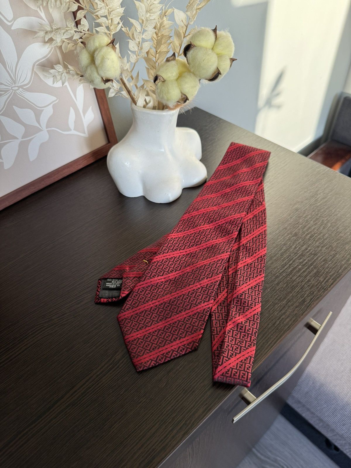 Fendi Fendi Red Monogram Silk Neck tie Size ONE SIZE - 1 Thumbnail