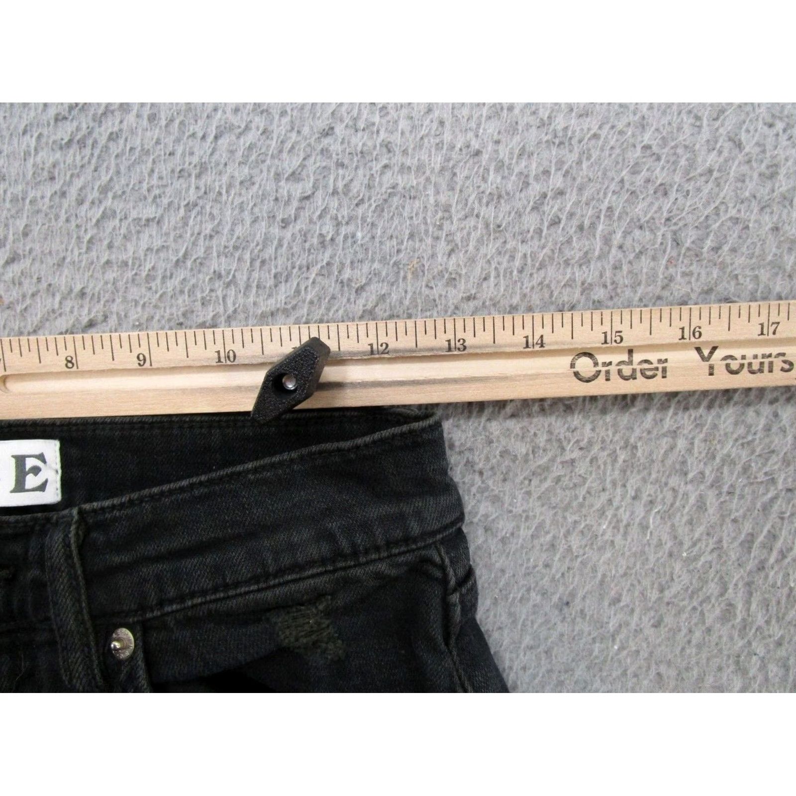 Denime DAZE Jeans Women Black Stretch Distressed Denim Size 25 Bootcut Raw Hem Size 42" / US 20 - 6 Thumbnail