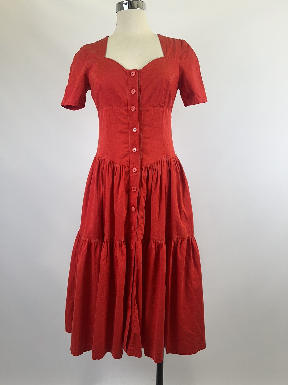 image of VTG 70's 80's Red Cacharel Fit & Flare Knee Length Dress, Women's (Size Small)