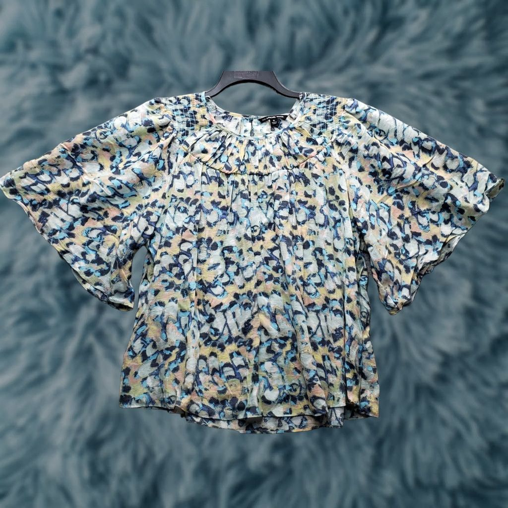 Vintage Zac & Rachel Blouse Womens 1X Multi 3/4 Angel Sleeve Ruched Crew Neck Size XL / US 12-14 / IT 48-50 - 1 Thumbnail