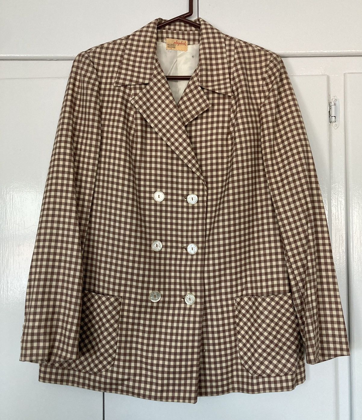 image of Vintage Bullock's Wilshire Playdeck Blazer Jacket Coat Checkered 60S in Beige, Women's