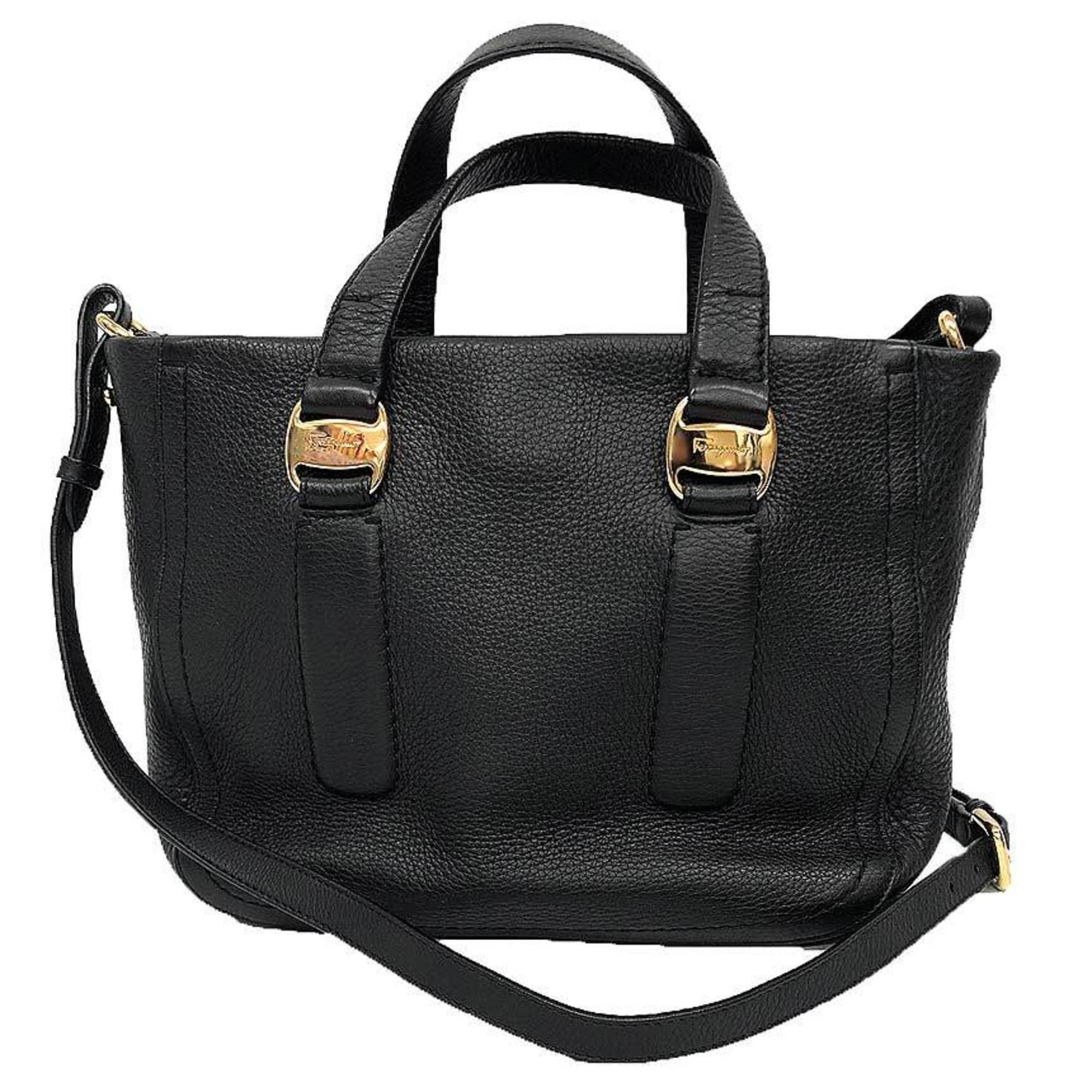 Salvatore Ferragamo Salvatore Ferragamo Vara Handbag/Shoulder Bag 21D778, Black Leather with Ferragamo, Women's Size ONE SIZE - 1 Thumbnail