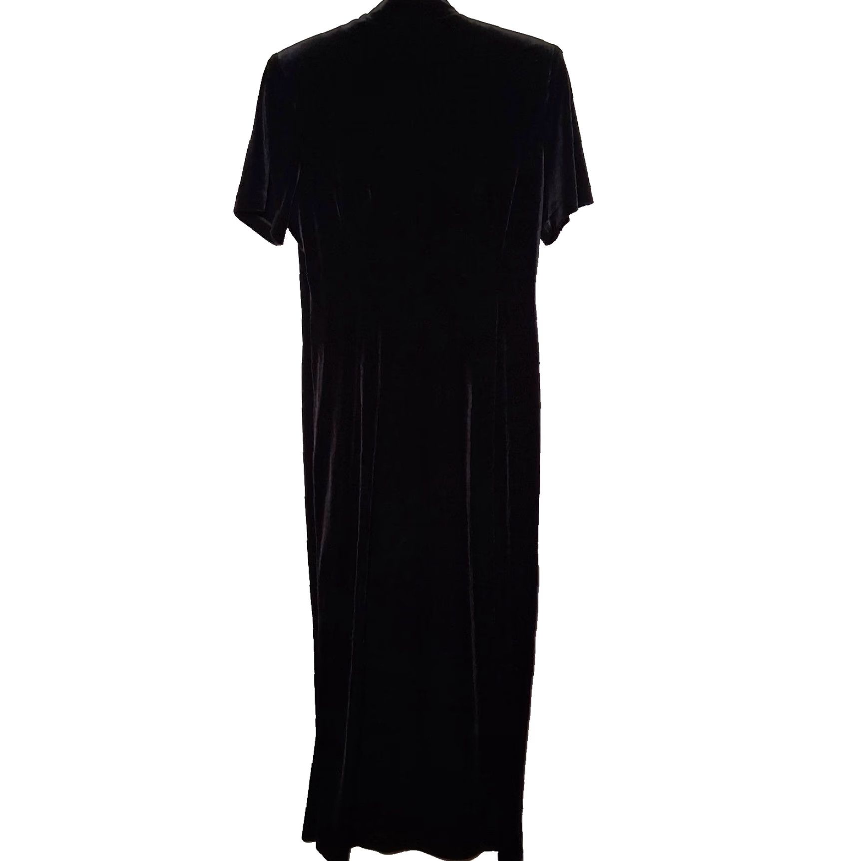 Velour VINTAGE Another Thyme Dress Shirt Womens 1990s Black Velour 10 Short Sleeve Round Neck Button Witchy Whimsy Goth 90s Velour Dress Size L / US 10 / IT 46 - 3 Thumbnail