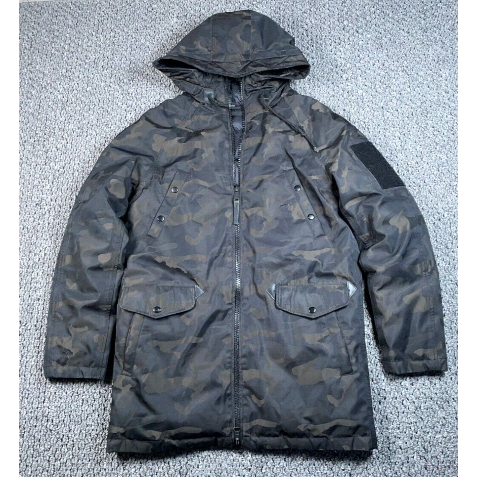 image of Vintage Alpha Industries Camouflage Duck Down Parka Jacket Adult Small Green Black in White, Men's