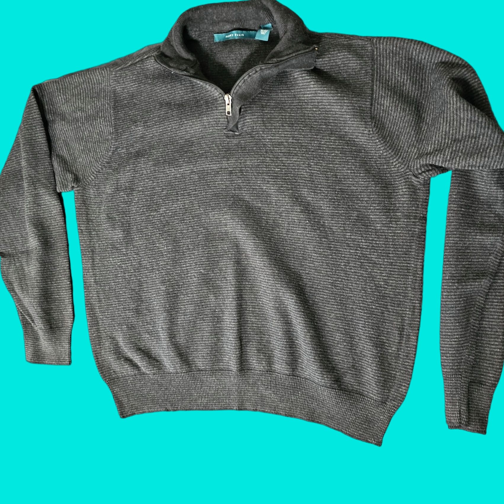 Perry Ellis Perry Ellis Men's 1/4 Zip Sweater Pullover Size L Black Stripe Warm Wool Blend Size US L / EU 52-54 / 3 - 1 Thumbnail