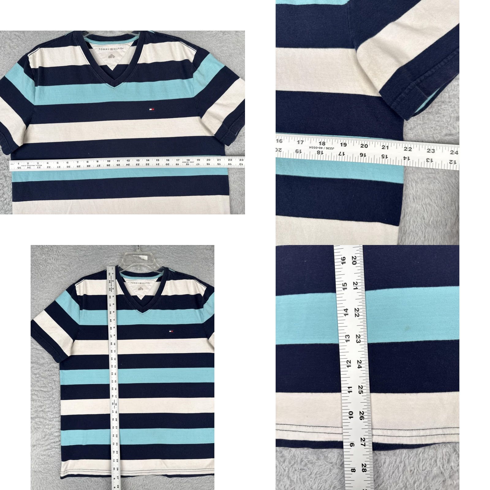 Tommy Hilfiger Tommy Hilfiger Shirt Mens Large Multicolor Striped V-Neck Short Sleeve Cotton Size US L / EU 52-54 / 3 - 8 Thumbnail