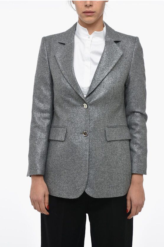 image of Lined Single Breasted Lurex Blend Rodebjer Violante Blazer in Grey, Women's (Size XS)