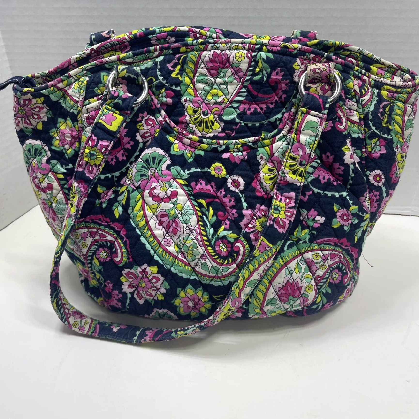 Vera Bradley Vera Bradley Shoulder Bag Womens Navy Paisley Floral Quilted Cotton Handbag Size ONE SIZE - 3 Thumbnail