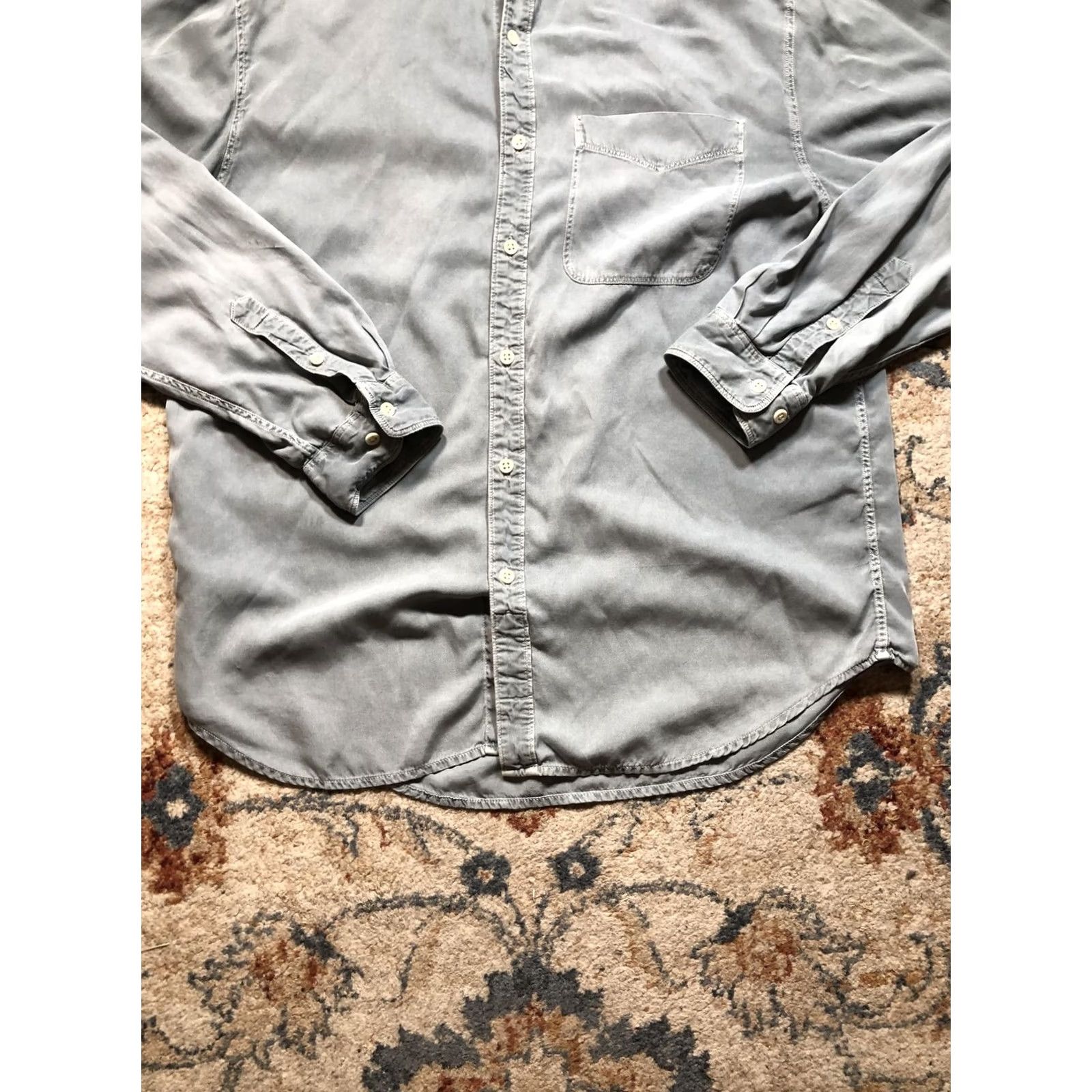 The Territory Ahead Territory Ahead Shirt Mens Medium Gray Silk Cotton Long Sleeve Button Up Casual Size US M / EU 48-50 / 2 - 5 Thumbnail