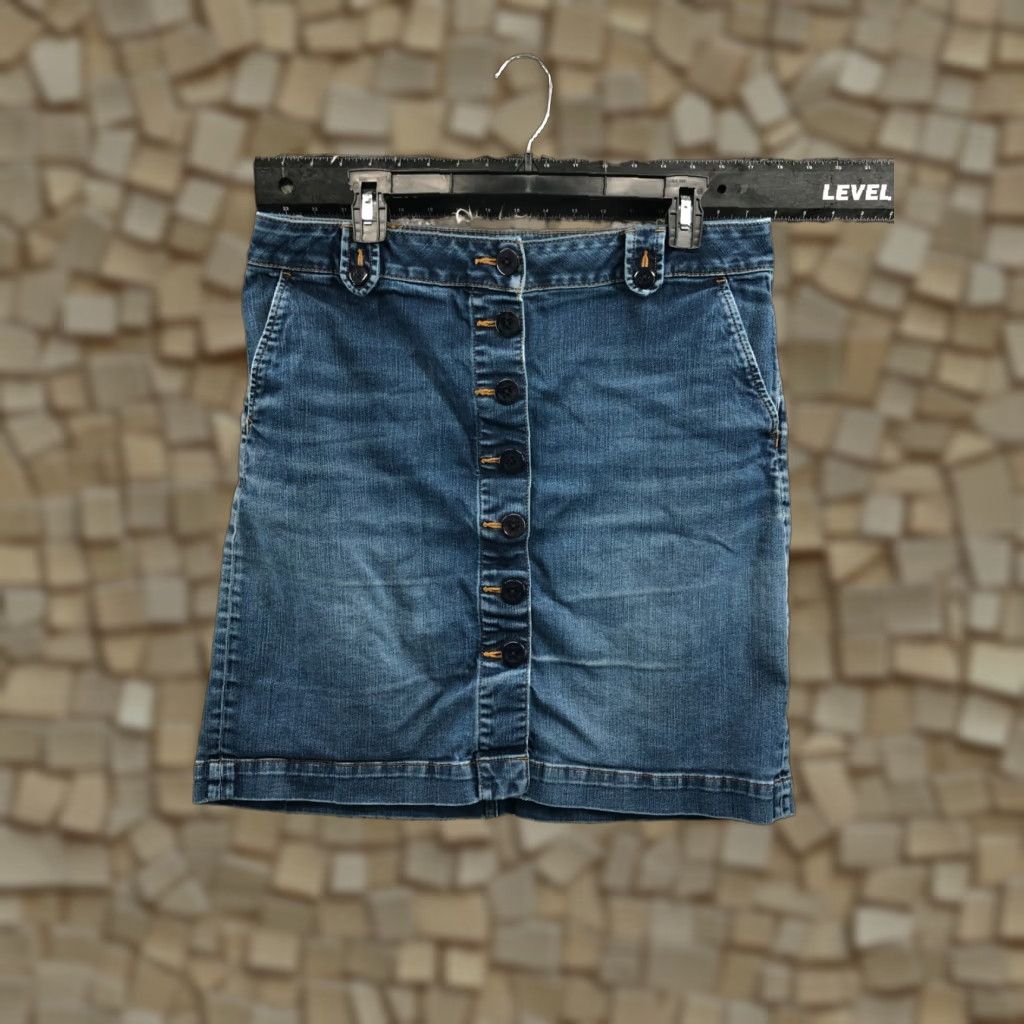 Talbots Talbots Skirt Womens Midi Denim Blue 12 Regular Pockets Slit Logo Button Front Flat Front Casual Party/Cocktail All Seasons Machine Washable Solid Size 34" / US 12 / IT 48 - 1 Thumbnail