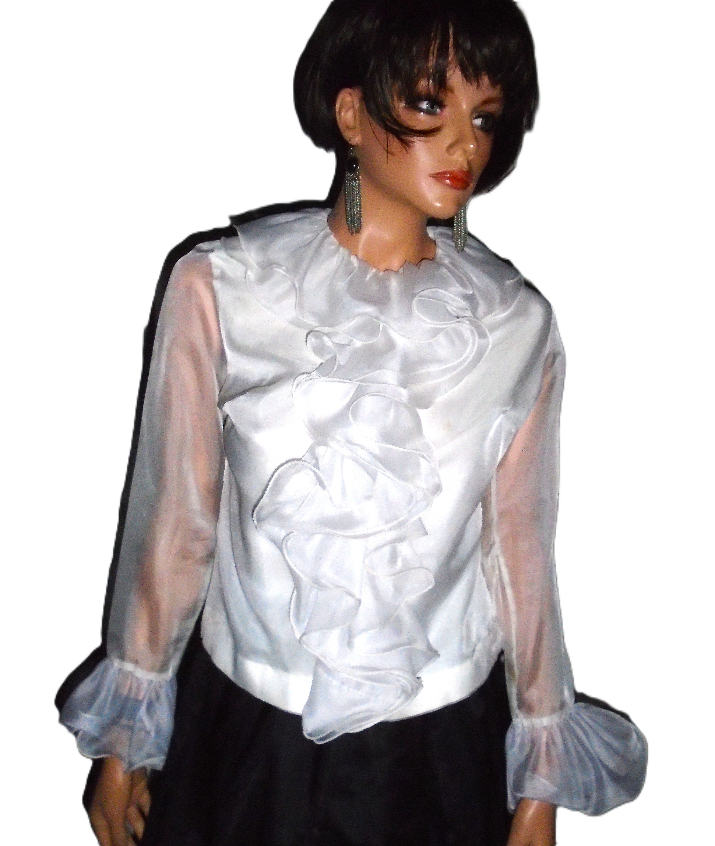 Vintage Vintage Camilla 60s White Ruffled Chiffon Blouse M Size M / US 6-8 / IT 42-44 - 3 Thumbnail
