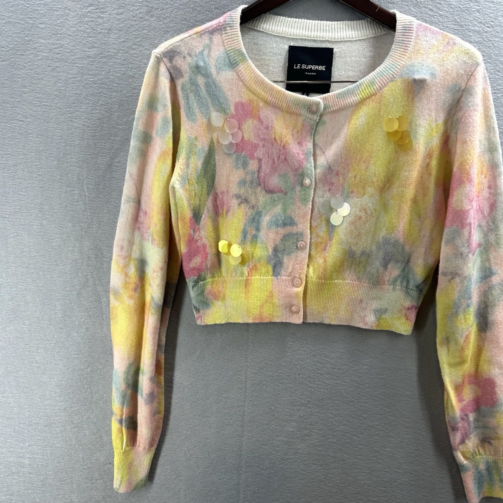 Le Superbe Le Superbe Wool Blend Floral Cardigan Womens Large Yellow Shirt? Size L / US 10 / IT 46 - 2 Thumbnail