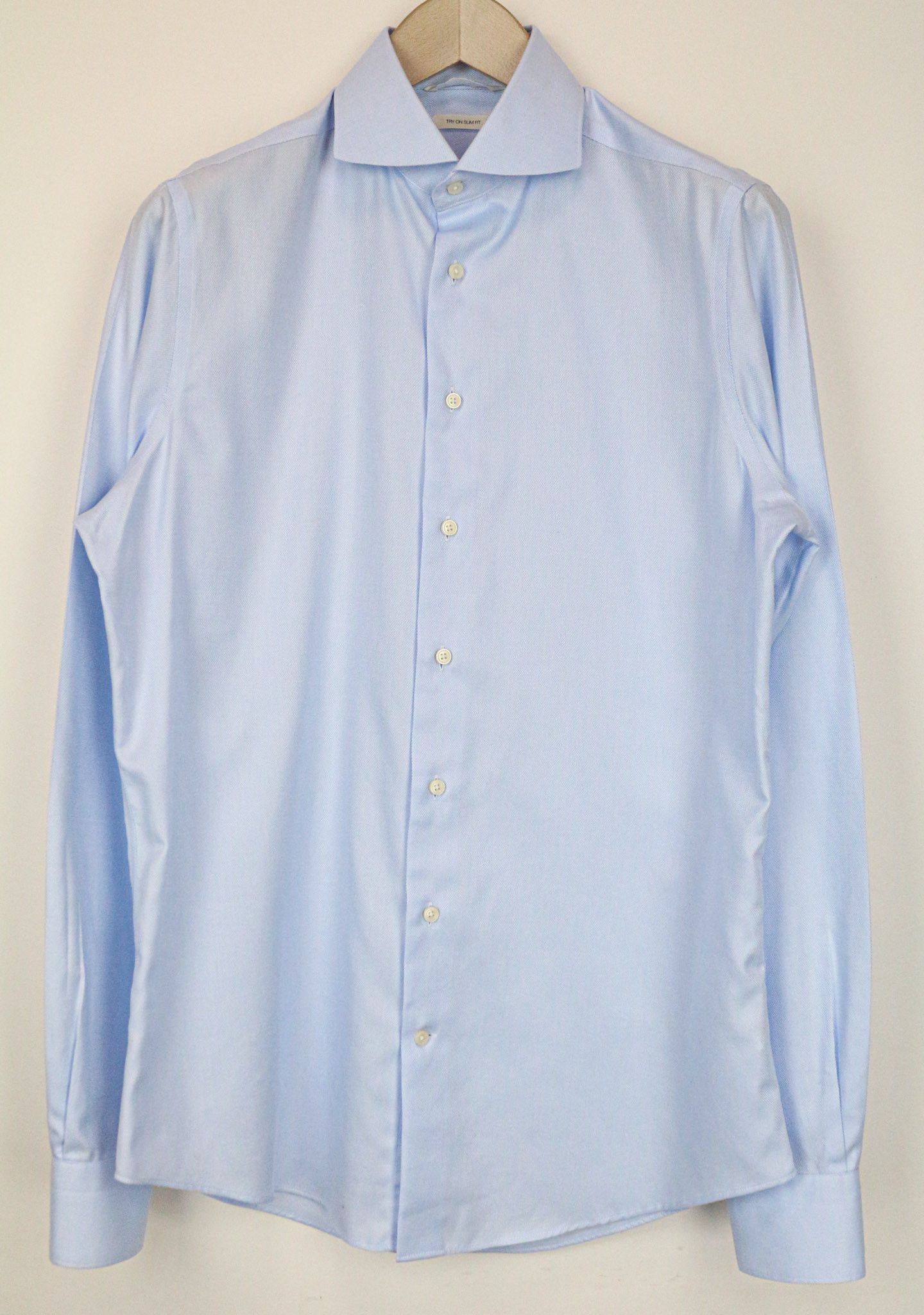 Suitsupply 39L/15 1/2L Slim Blue Cotton Cutaway Shirt 77031 Size 38R - 1 Thumbnail