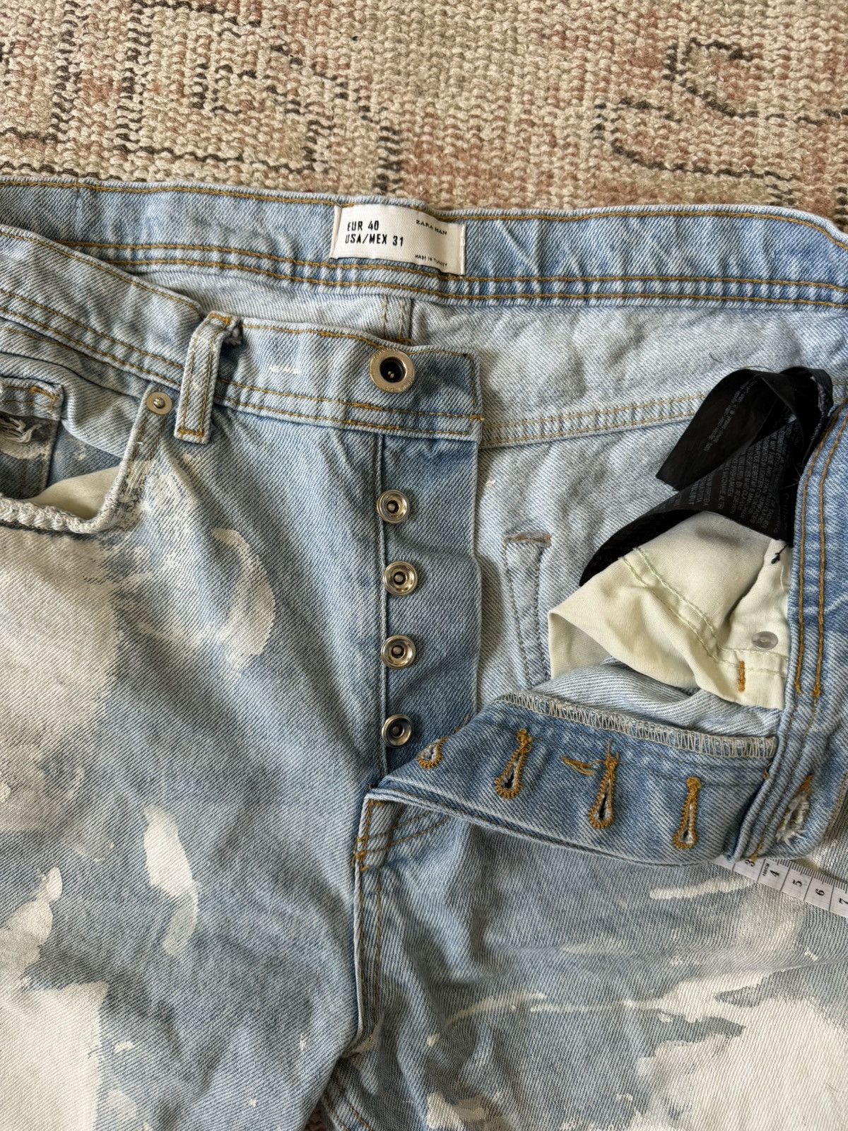Zara Paint Splattered Cropped Zara Blue Denim jeans Size US 31 - 4 Thumbnail