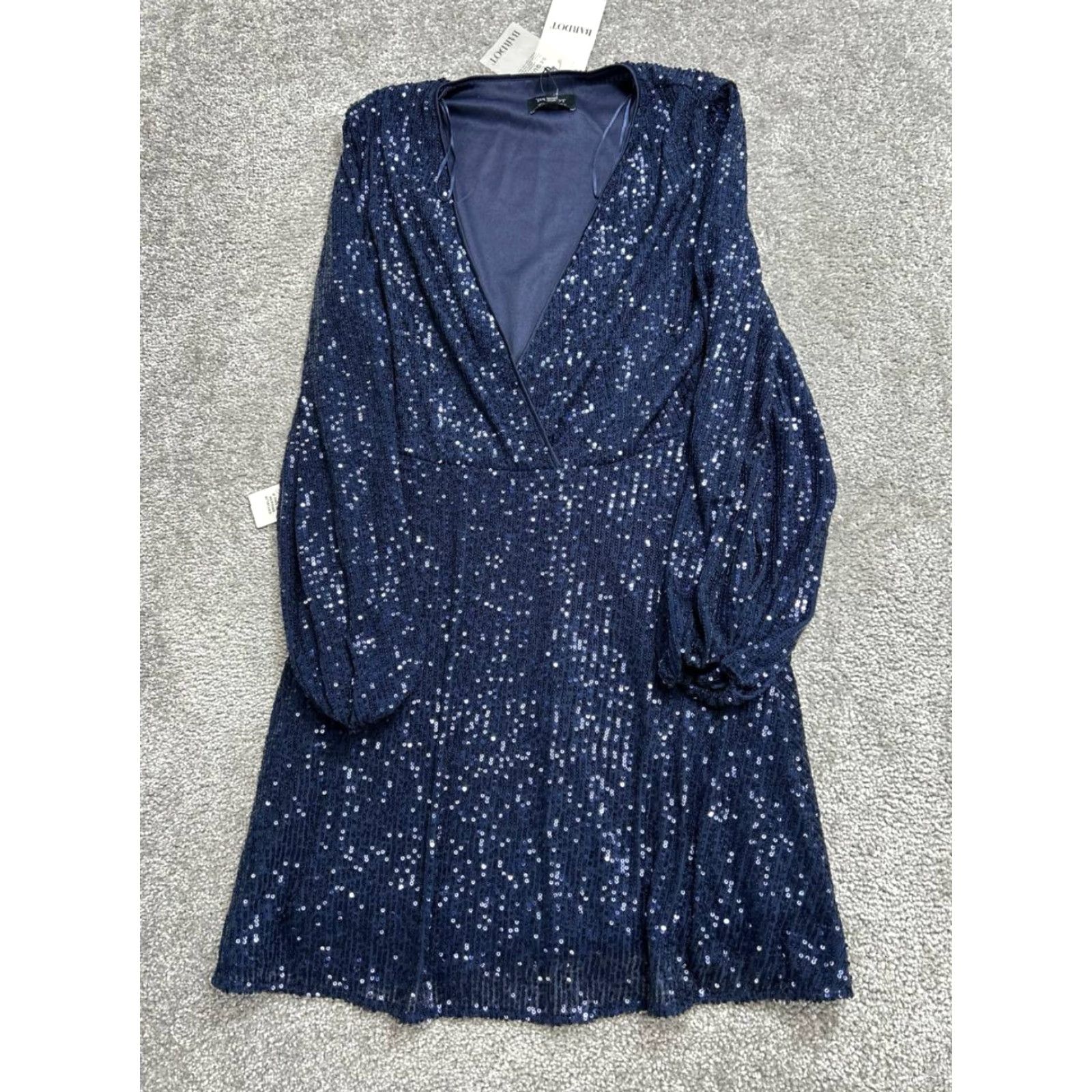 Vintage Bardot Dress Womens Medium Blue Sequin Wrap Surplice Neck Stretch New Size M / US 6-8 / IT 42-44 - 2 Thumbnail