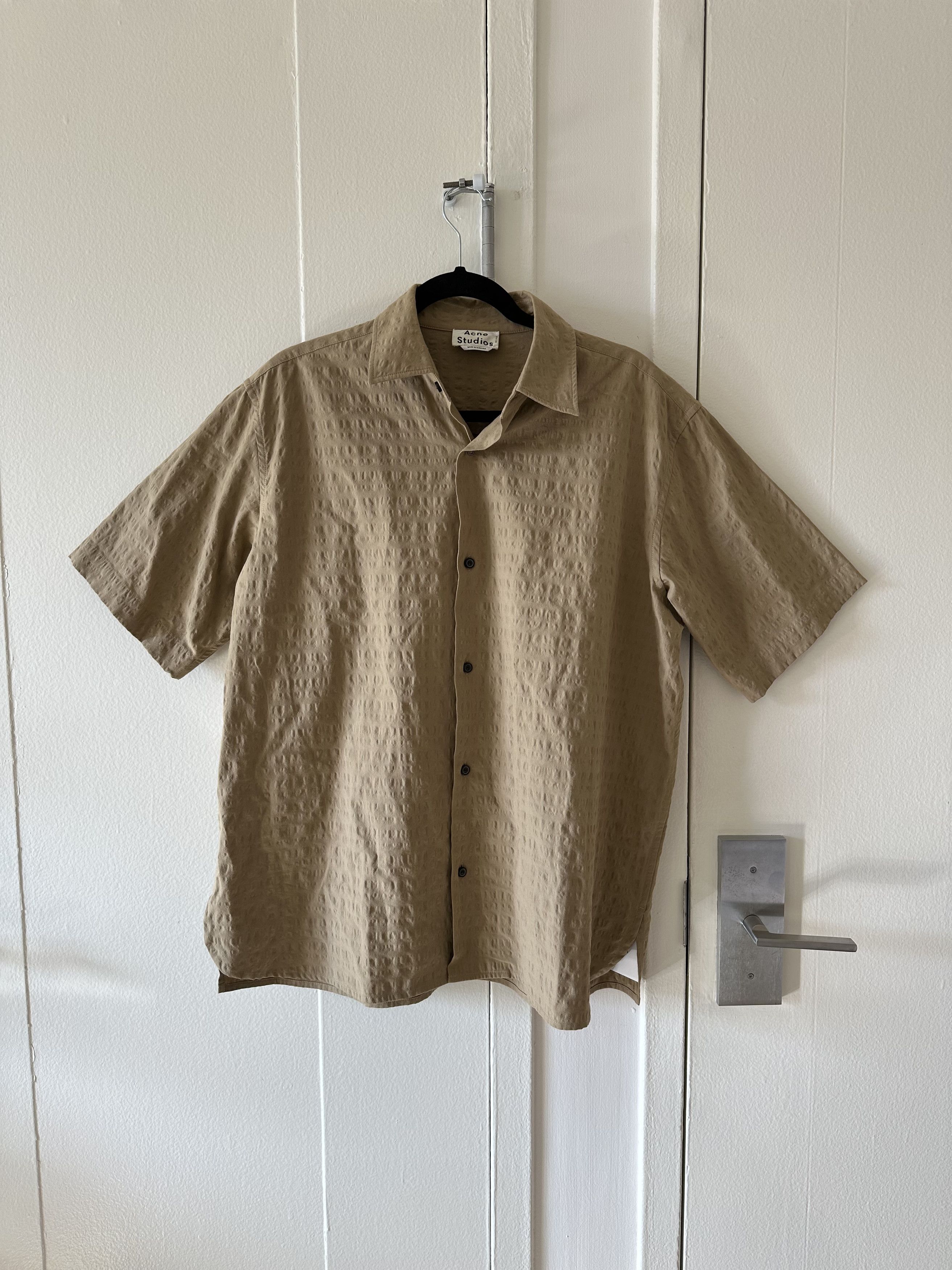 image of Acne Studios Short Sleeve Button Up in Khaki, Men's (Size Medium)