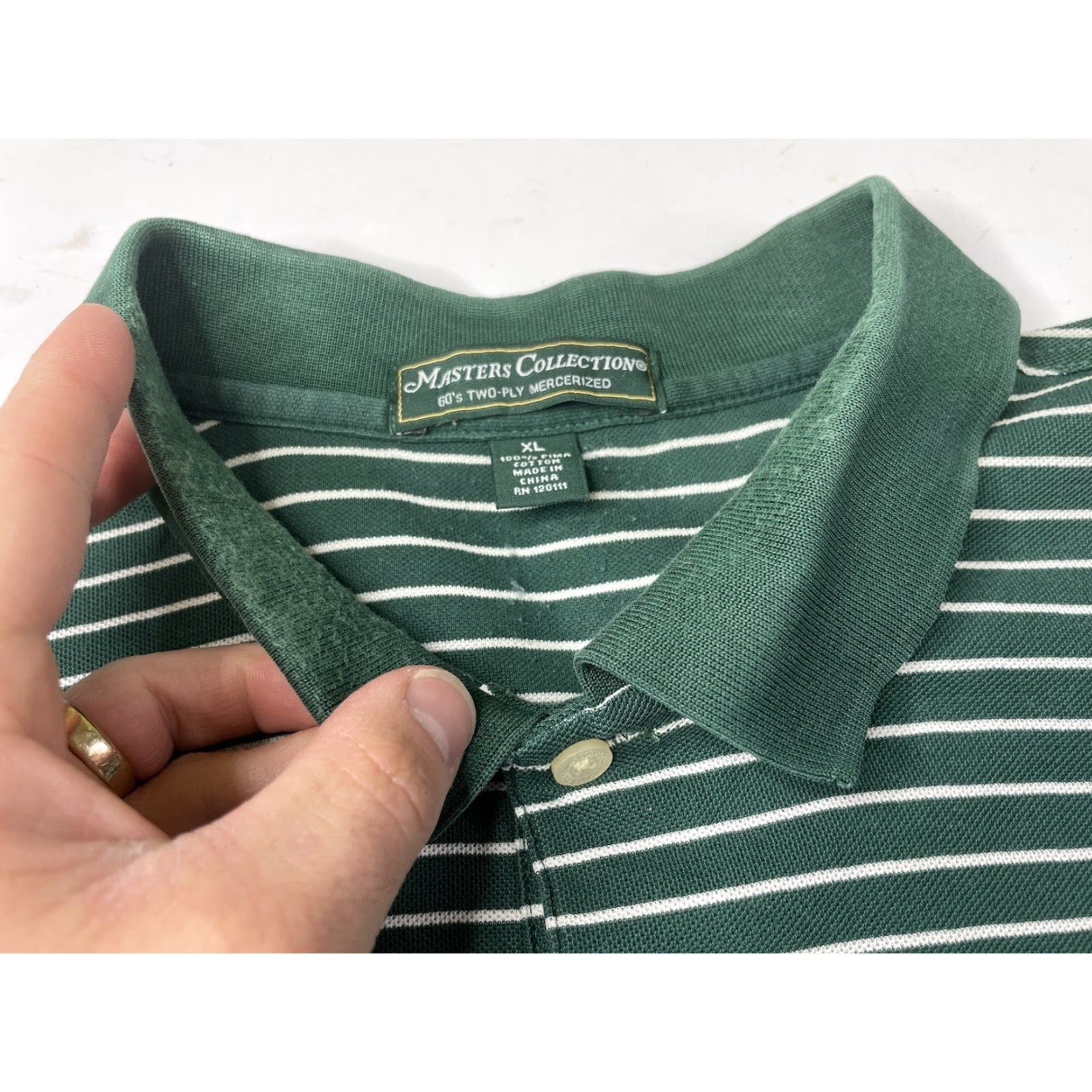 Vintage Masters Collection Polo Golf Striped Shirt Mens XL Green Regular Knit 100% Cotton Logo Short Sleeve Collared Spread Pattern Golf Size US XL / EU 56 / 4 - 4 Thumbnail