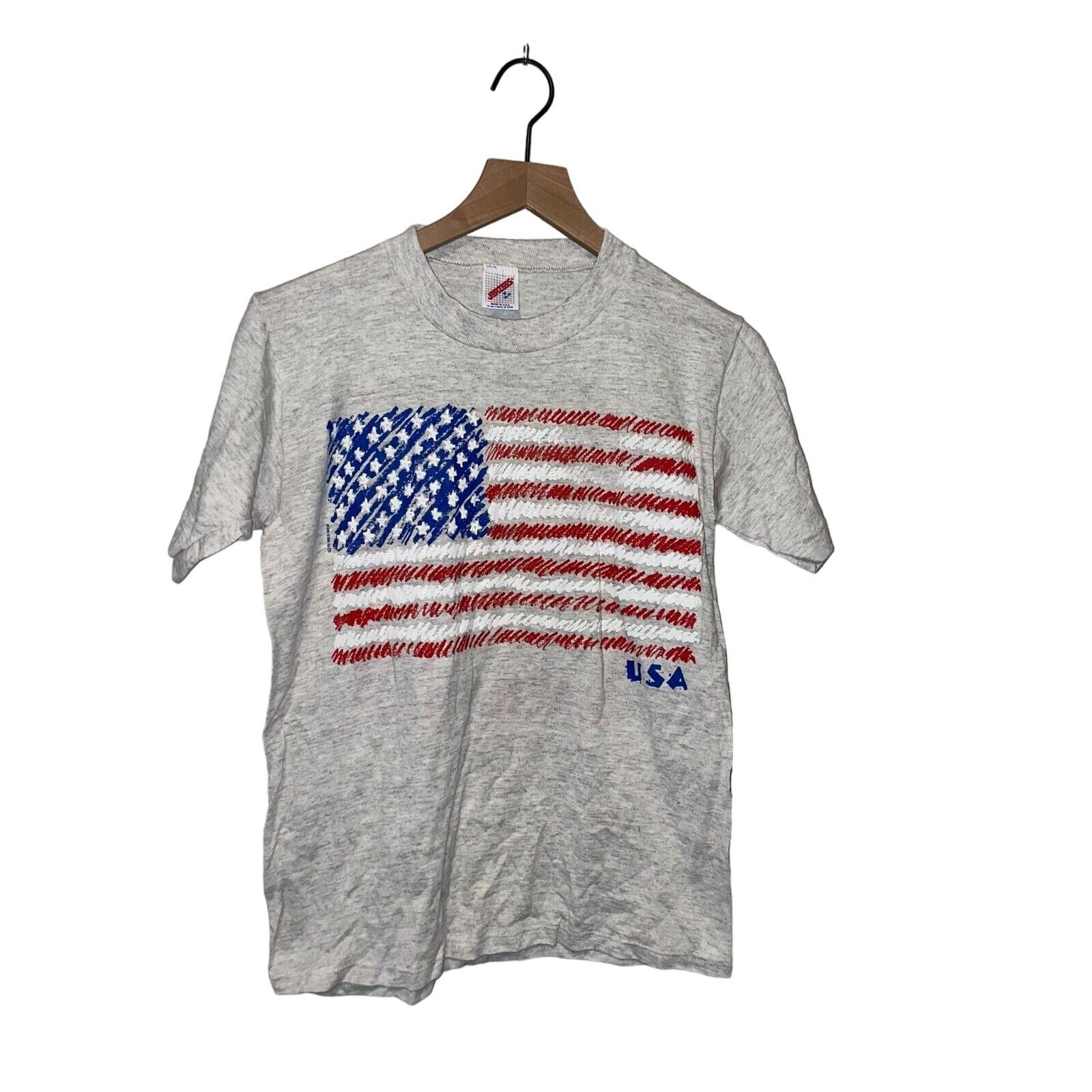 Jerzees Vintage USA Flag Shirt Jerzees Stripes Gray Tee 90s VTG M Size US M / EU 48-50 / 2 - 1 Thumbnail