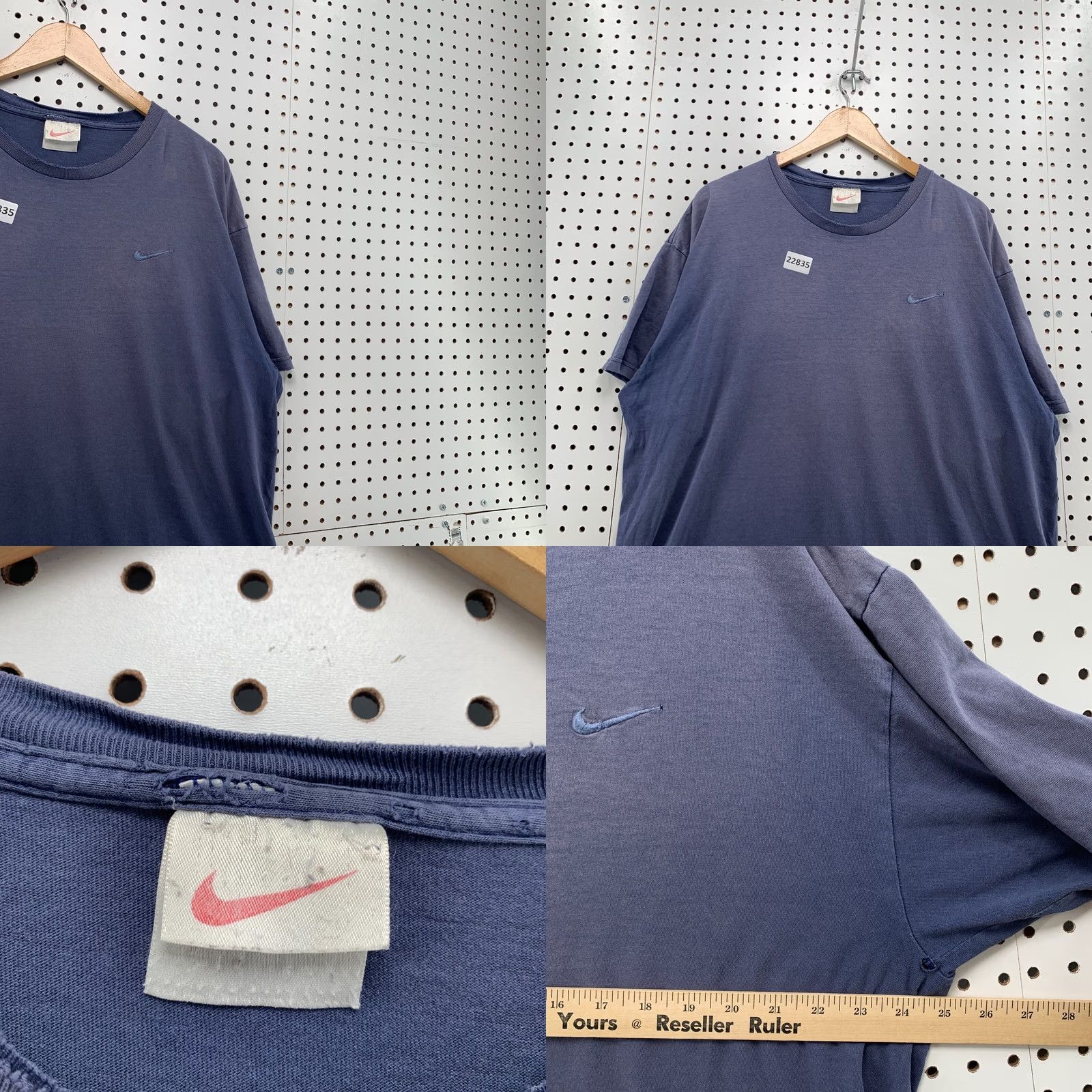 Nike VINTAGE 90s Nike SHirt Blue Embroidered Swoosh Distressed Adult XL Mens Size US XL / EU 56 / 4 - 8 Thumbnail