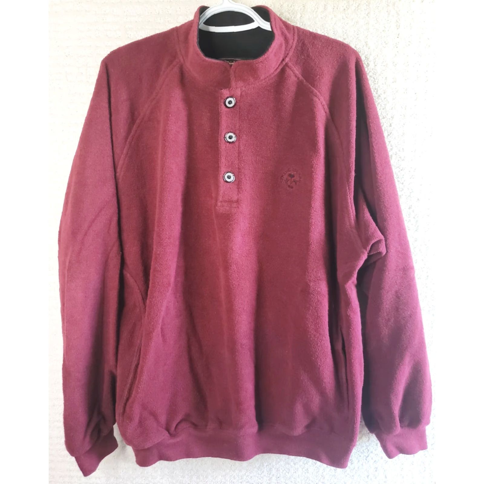Vintage VINTAGE Straight Down Sweater Men’s Large Pullover 3-Botton Collared Long Sleeve Red Cotton Polyester Blend with Chest Logo, Pre-owned Size US L / EU 52-54 / 3 - 2 Thumbnail