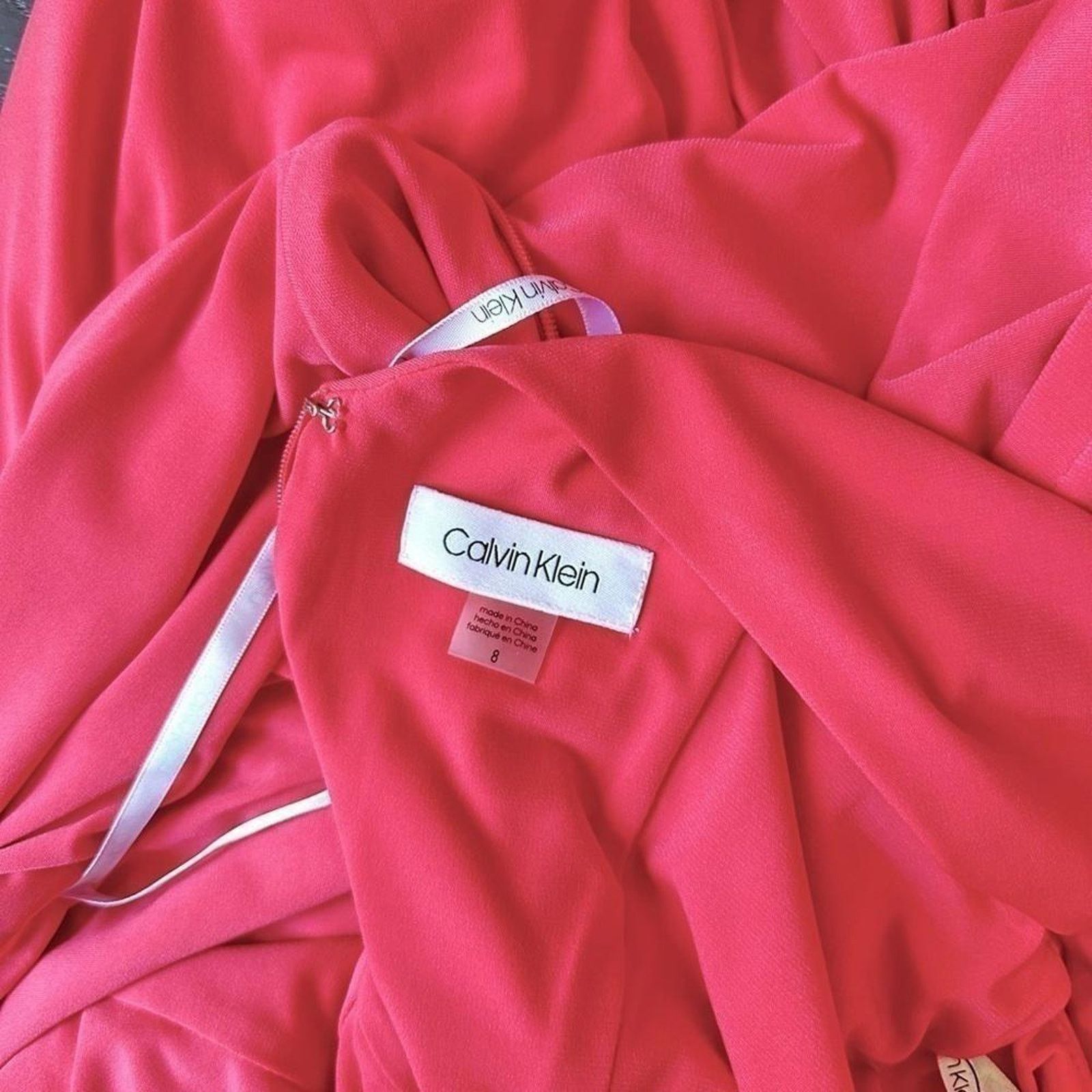 Designer Calvin Klein NWT Elegant Coral Evening Gown Size M / US 6-8 / IT 42-44 - 6 Thumbnail