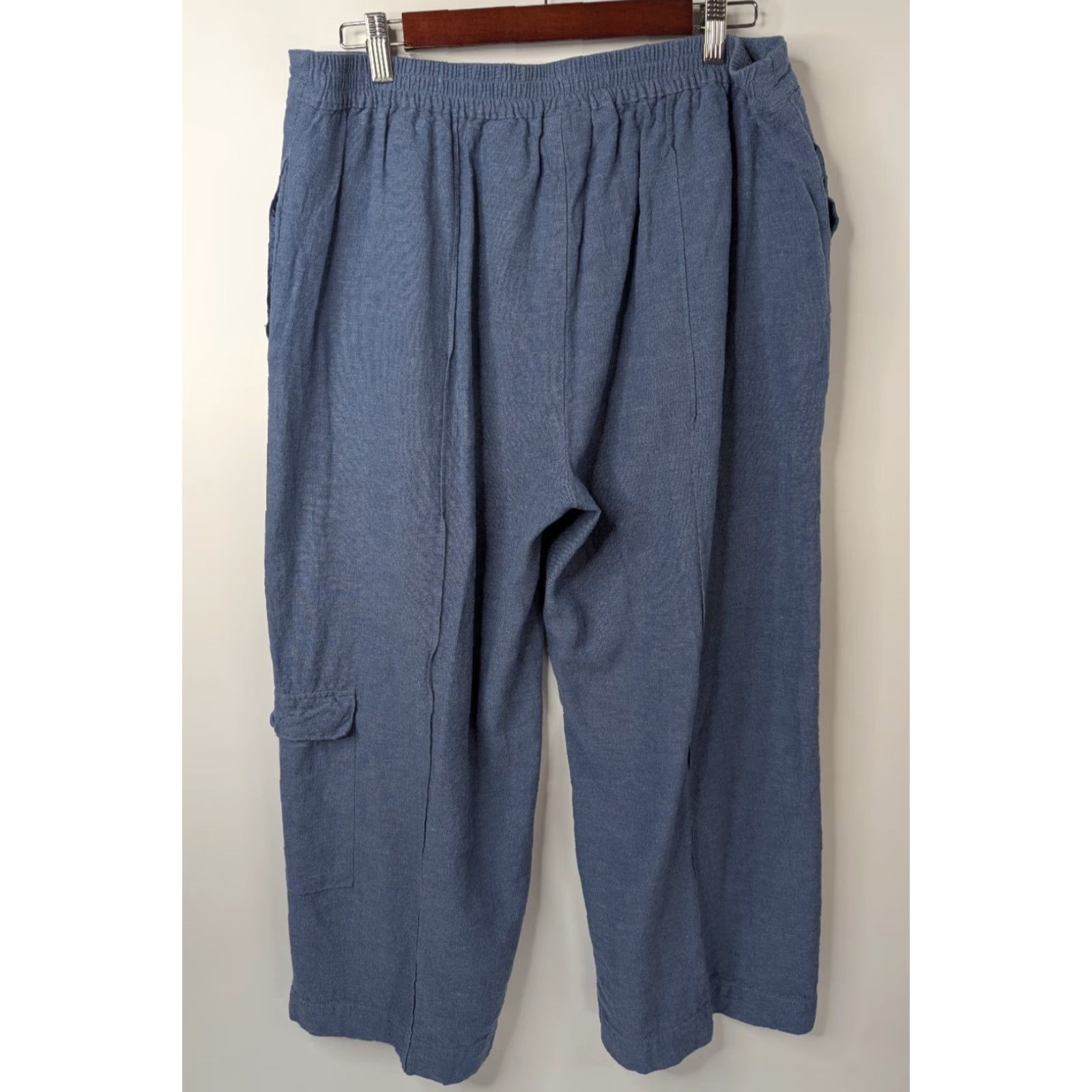 Coldwater Creek Coldwater Creek Pants Capri Cargo Wide-Leg Linen Rayon Blue L Regular Women Size Large Size 36" / US 14 / IT 50 - 3 Thumbnail