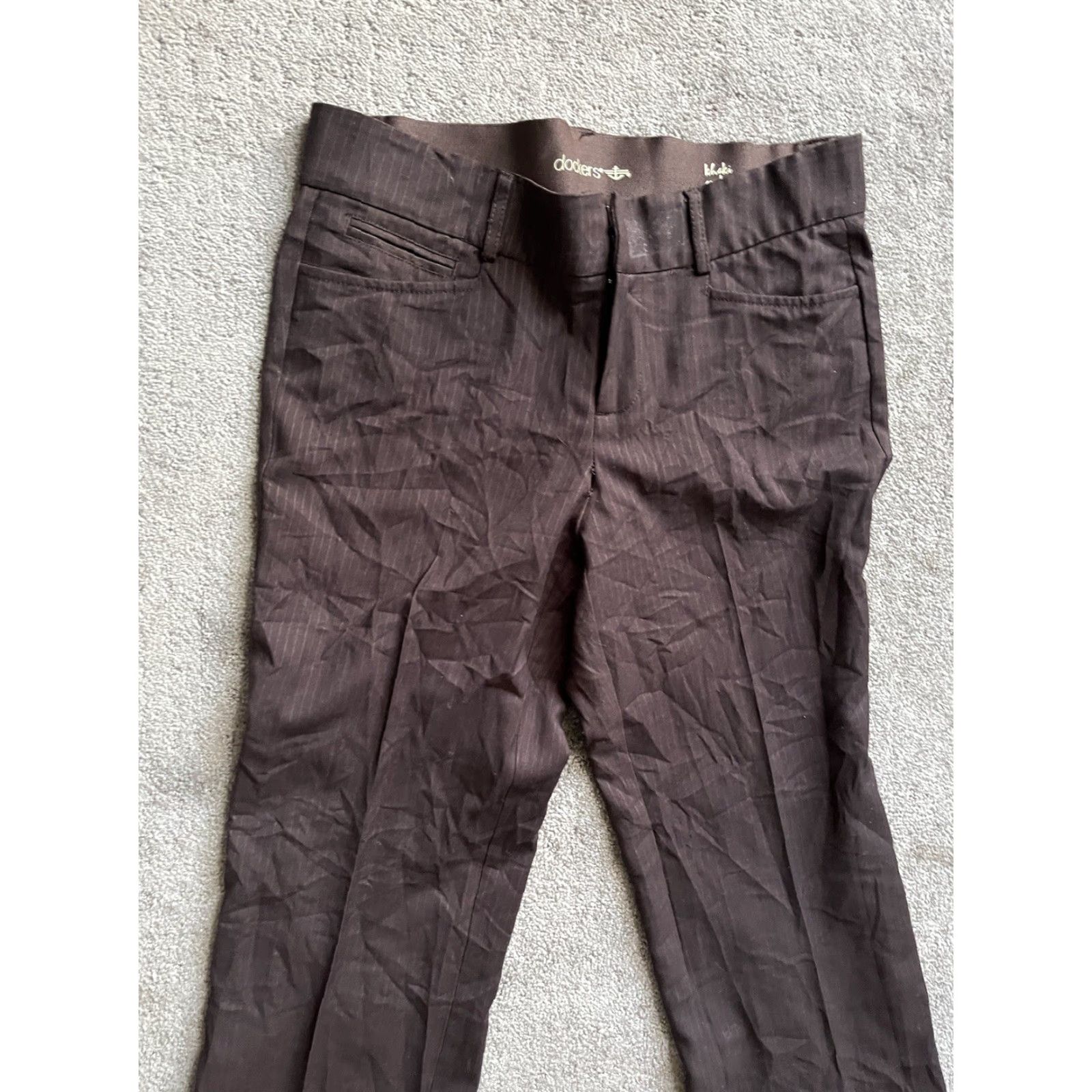Dockers DOCKERS Pants 4M Brown Pinstripe Khaki Goodness Straight Elastic Waist Womens Size 27" / US 4 / IT 40 - 2 Thumbnail