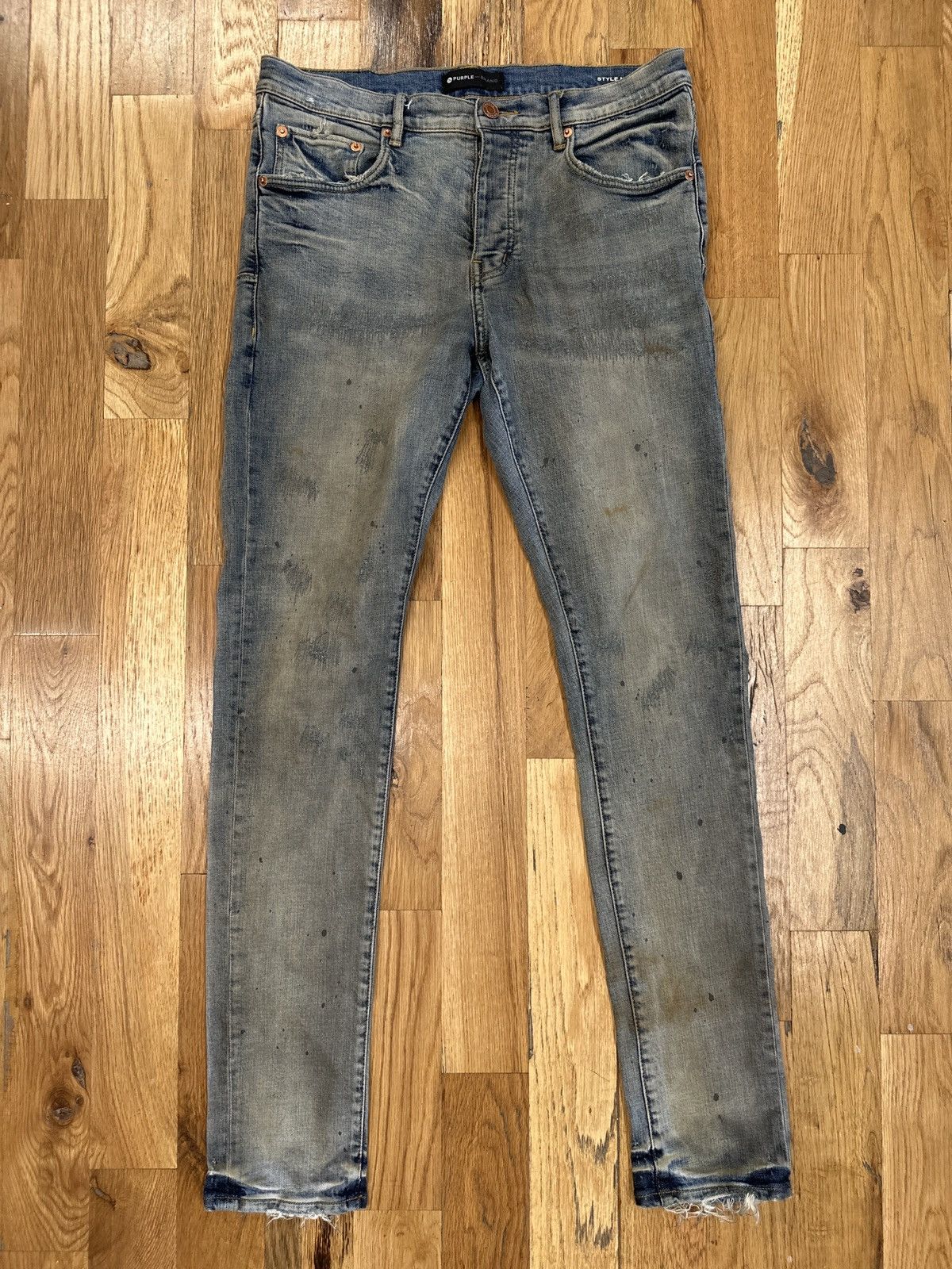 image of Purple Brand Stitched Dirty Washed Blue Denim Jeans Size 32, Men's