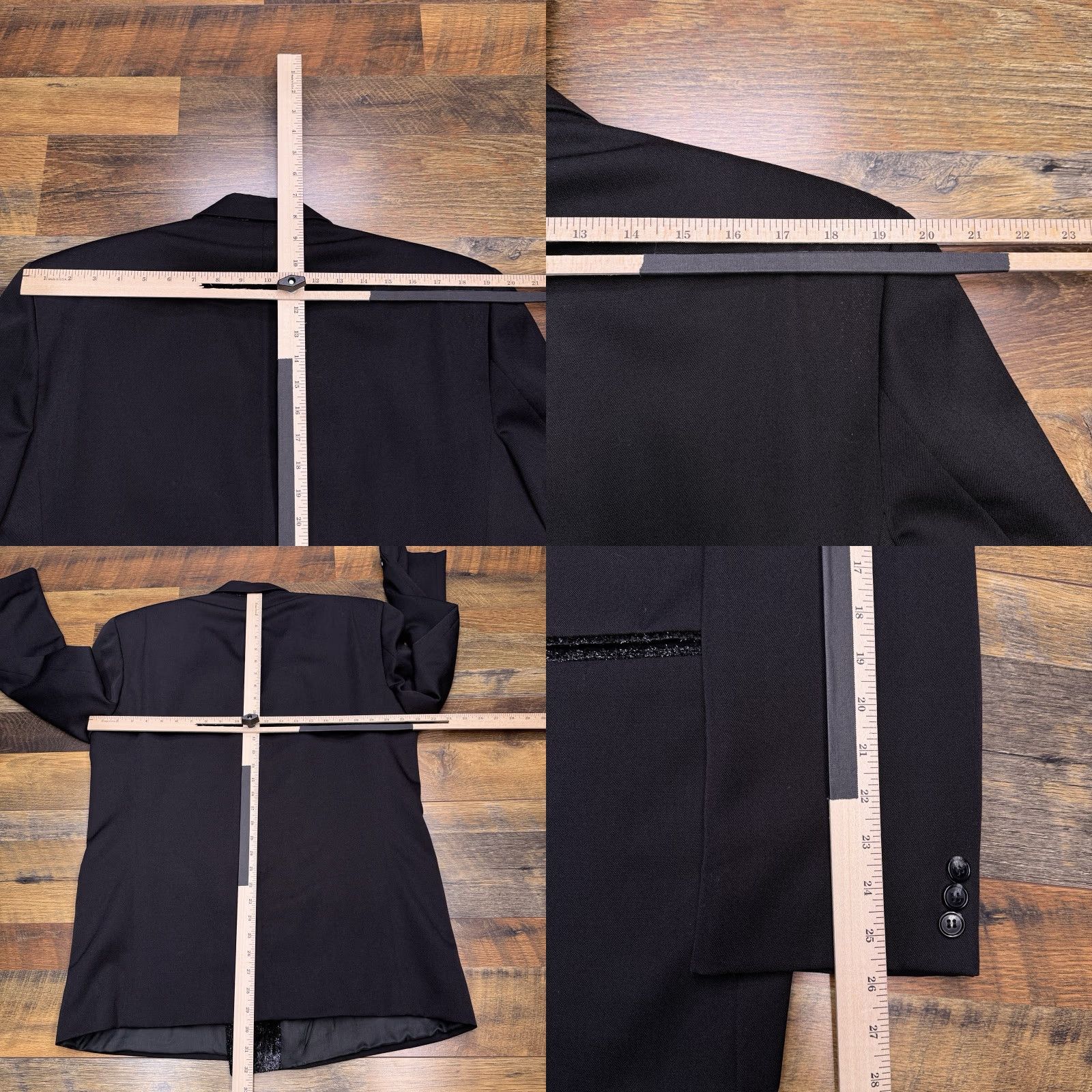 Pierre Cardin VINTAGE Pierre Cardin Tuxedo Suit Jacket Black Wool 42 Long Single-Breasted 6-Button Peak Lapel Mens Formal Wedding Classic 80s Size 42R - 9 Thumbnail