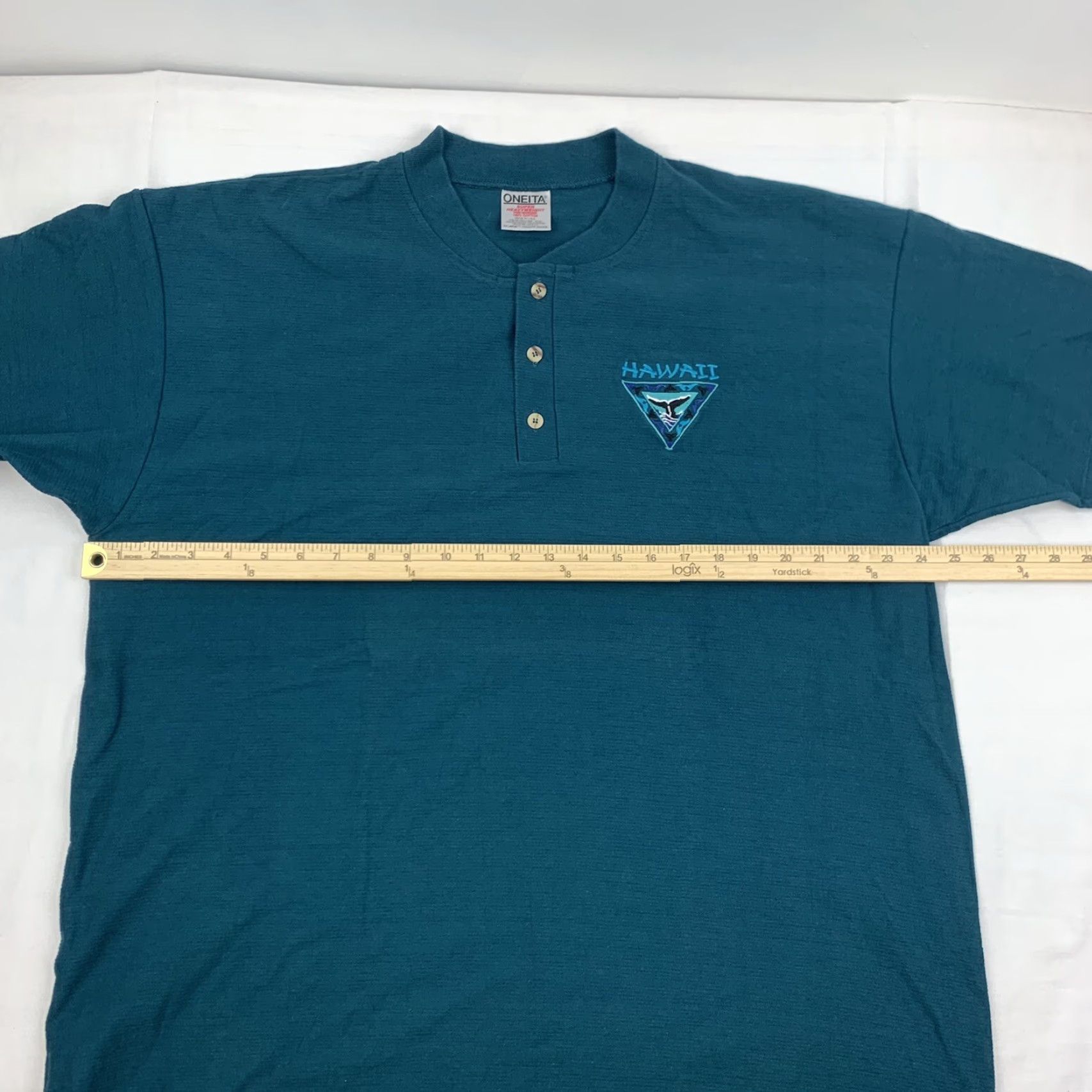Vintage VINTAGE Oneita Hawaii T Shirt Adult 2XL Blue Henley Neck Embroidered Whales Logo Ocean Mens Size US XXL / EU 58 / 5 - 6 Thumbnail