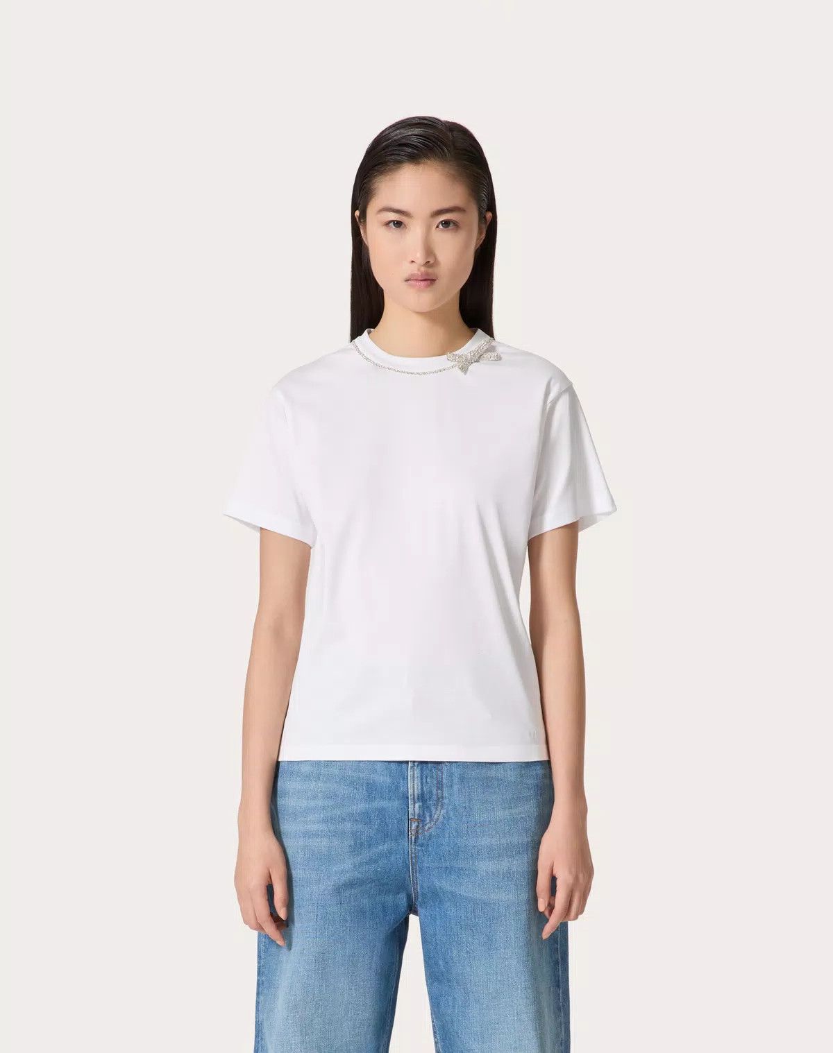 Valentino o1s1wg110426 Jersey Cotton Embroidered T-Shirt in White Size M / US 6-8 / IT 42-44 - 2 Thumbnail